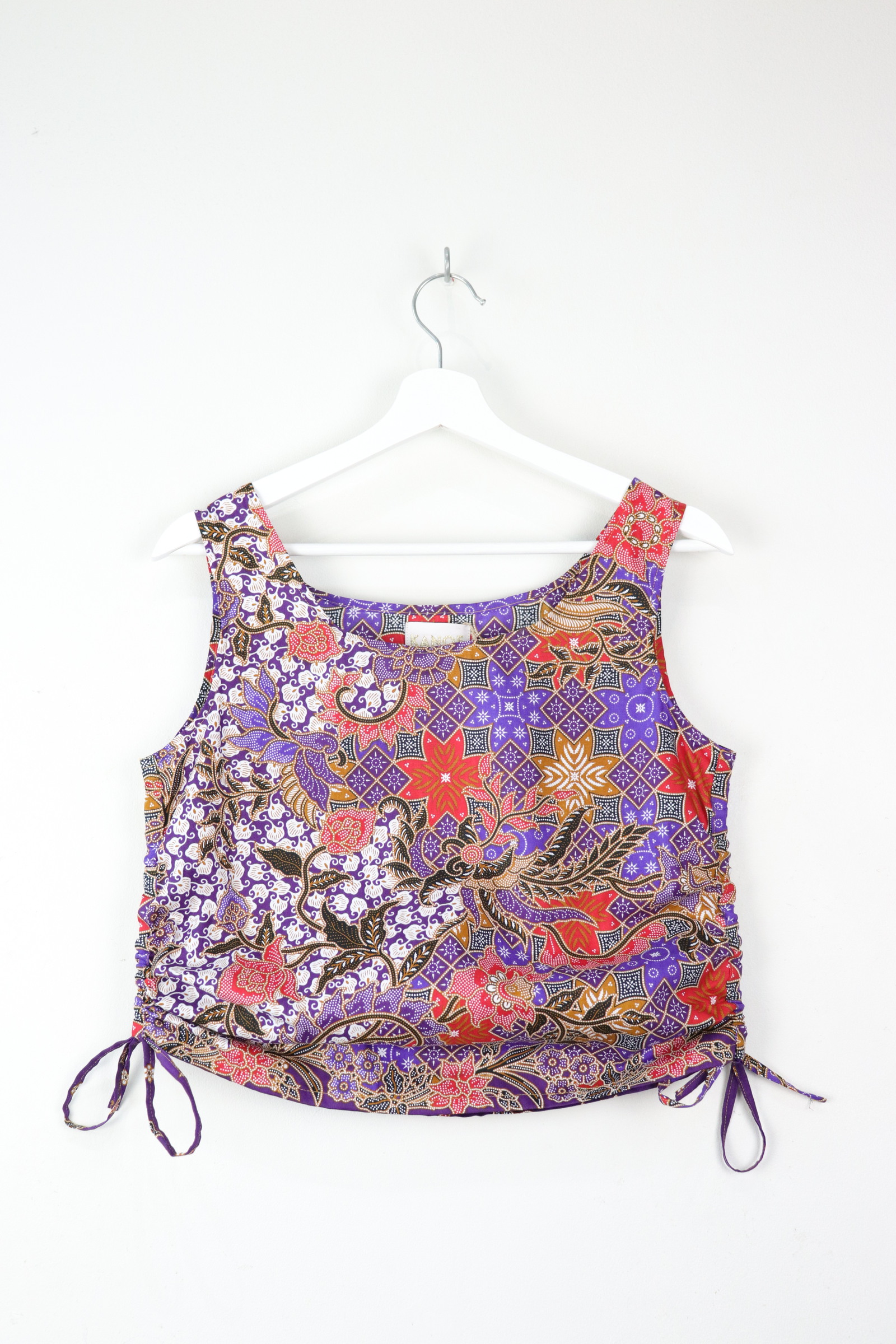 Side Ruched Drawstring Batik Top - Mulberry Reefs ( S - M )