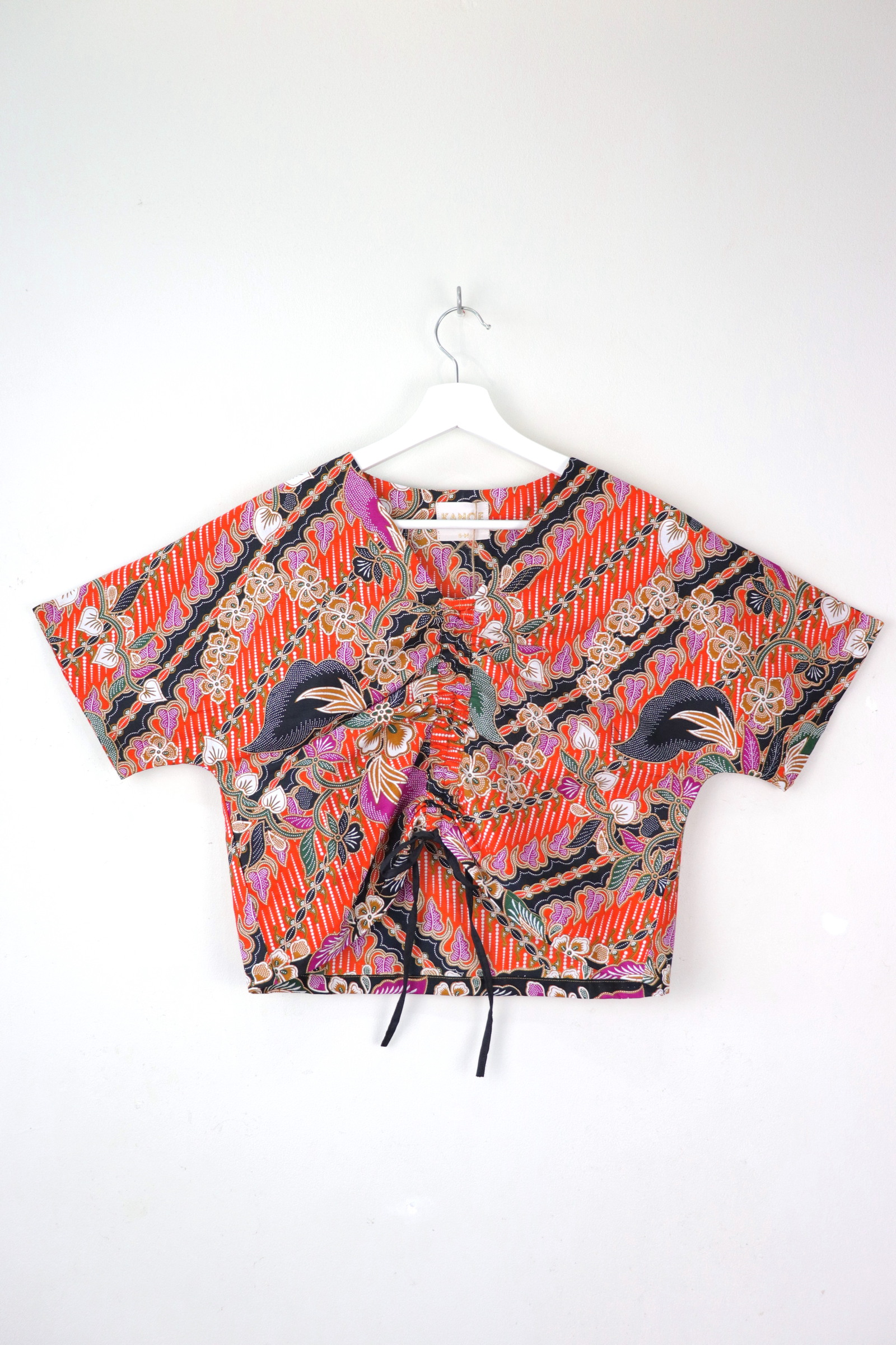Front Ruched Drawstring Batik Top - Wild Tigress ( S - M ) 