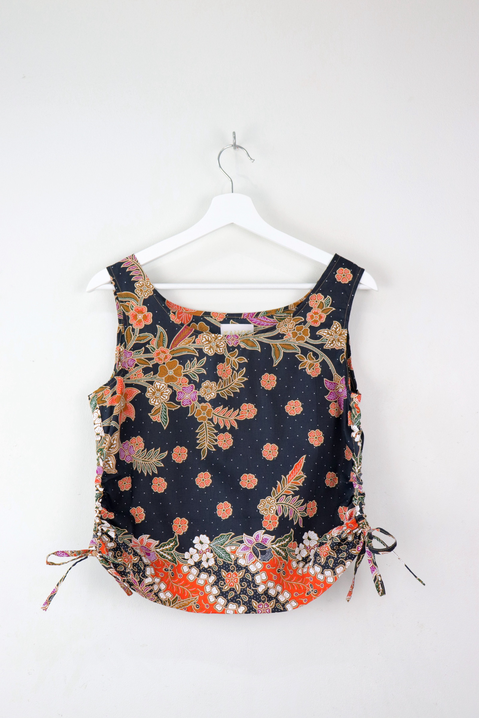 Side Ruched Drawstring Batik Top - Mandarin Nights ( S - M )