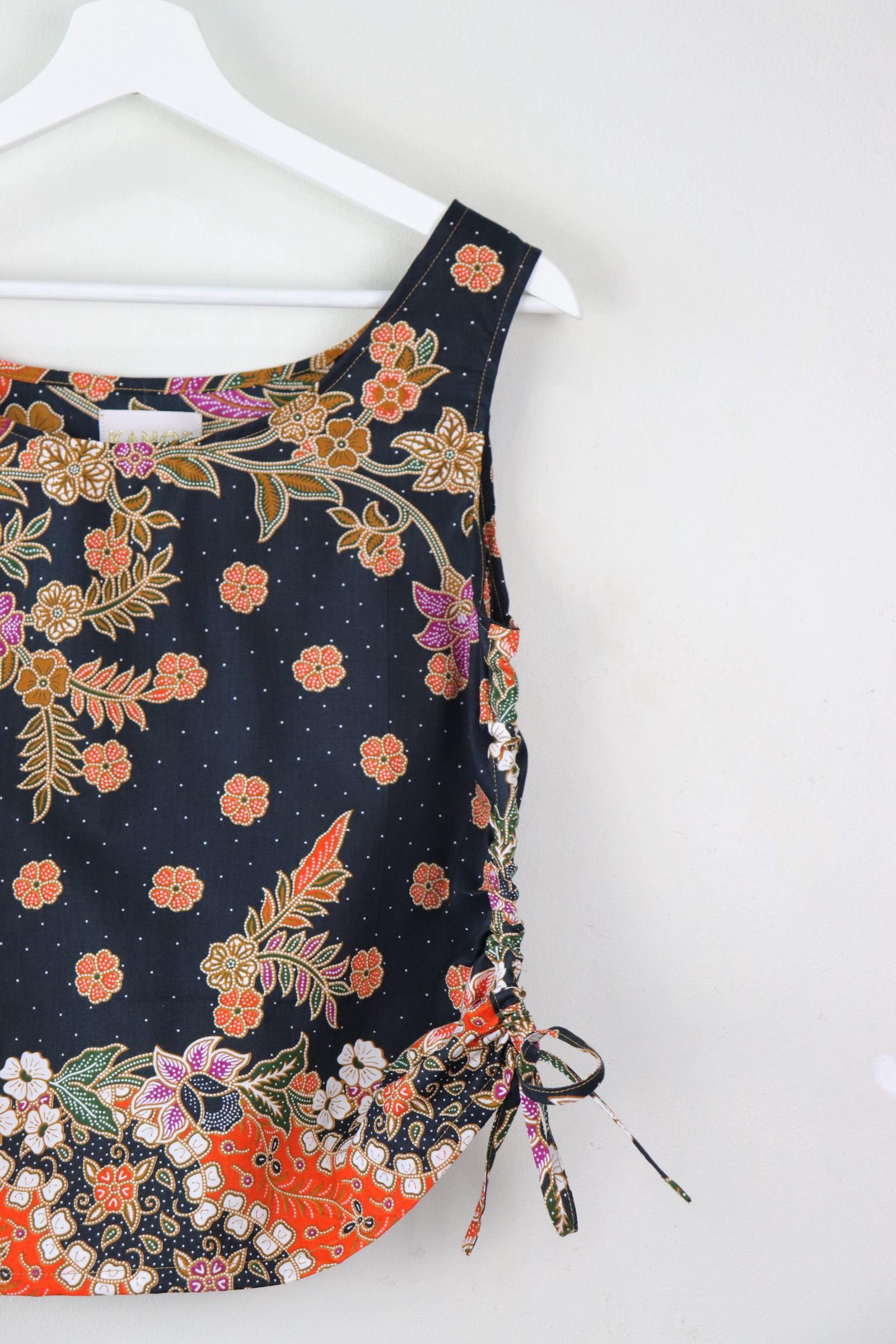 Side Ruched Drawstring Batik Top - Mandarin Nights ( S - M )