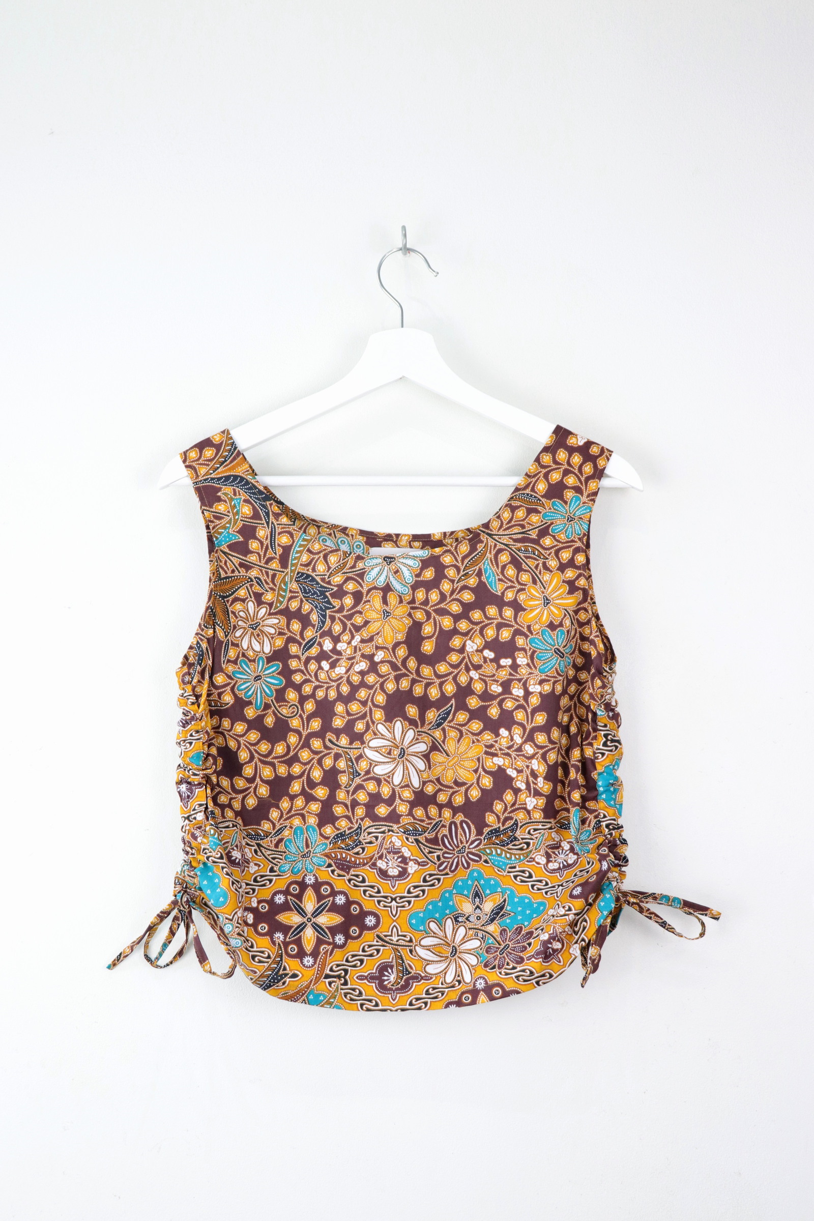 Side Ruched Drawstring Batik Top - Sunny Shores ( S - M )