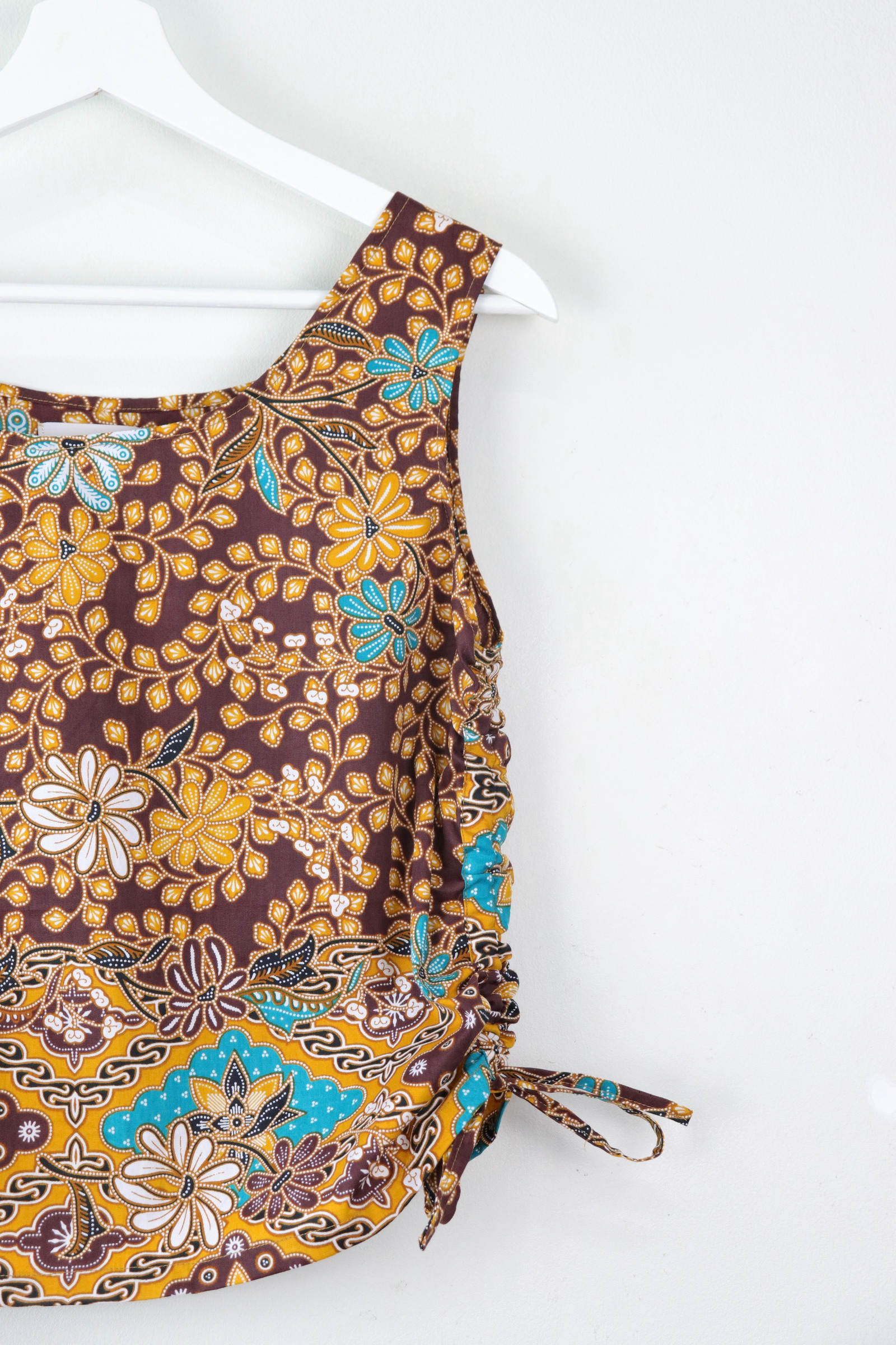 Side Ruched Drawstring Batik Top - Sunny Shores ( S - M )