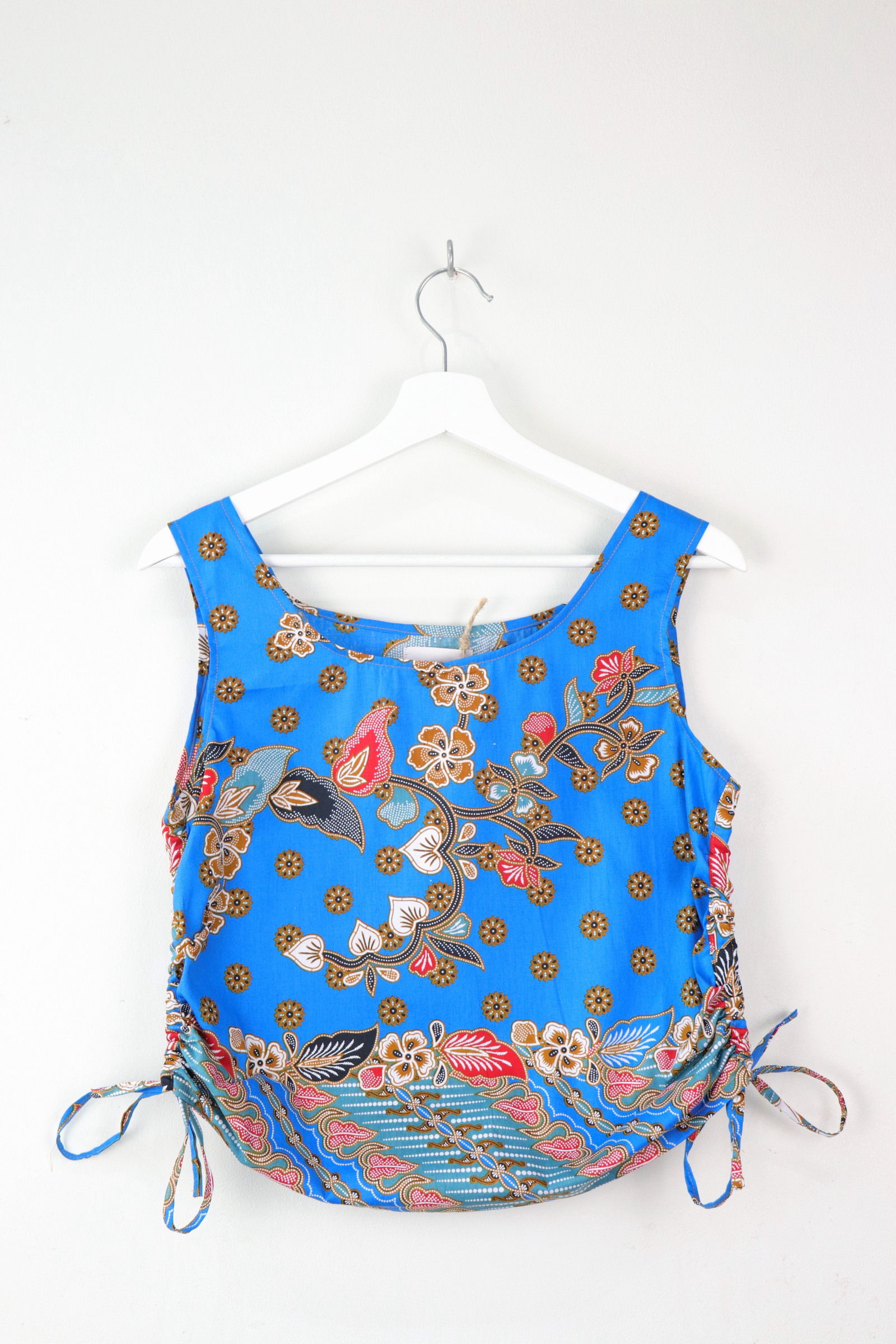 Side Ruched Drawstring Batik Top - Summer Rain ( S - M )