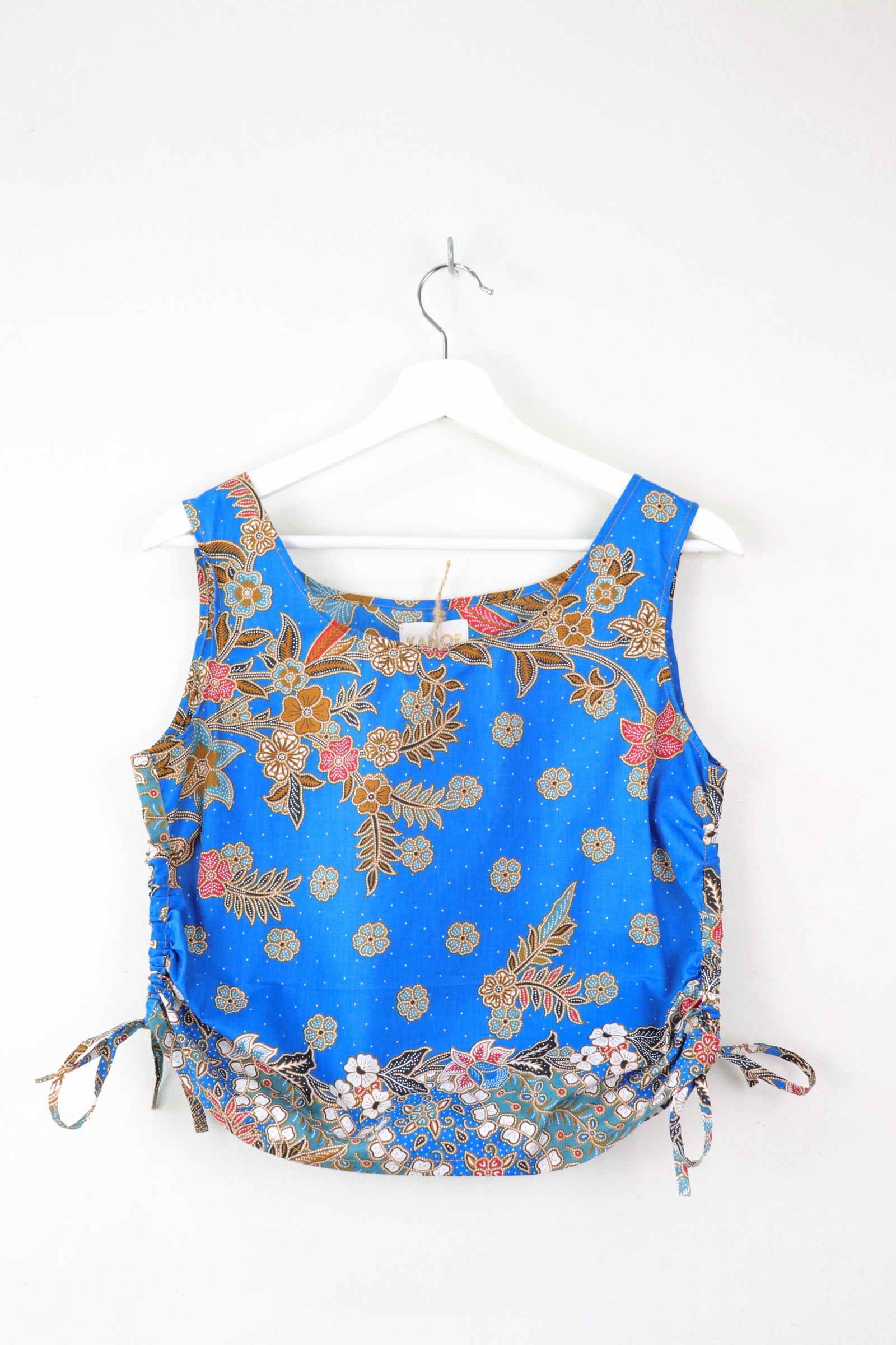 Side Ruched Drawstring Batik Top - Dolphin Days ( S - M )