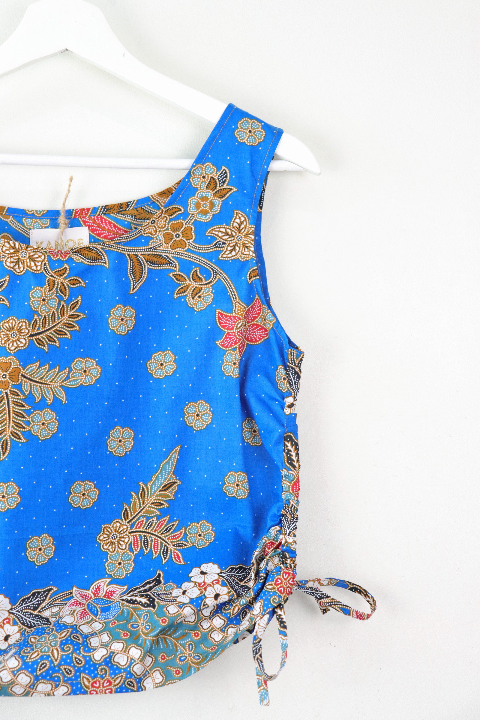 Side Ruched Drawstring Batik Top - Dolphin Days ( S - M )