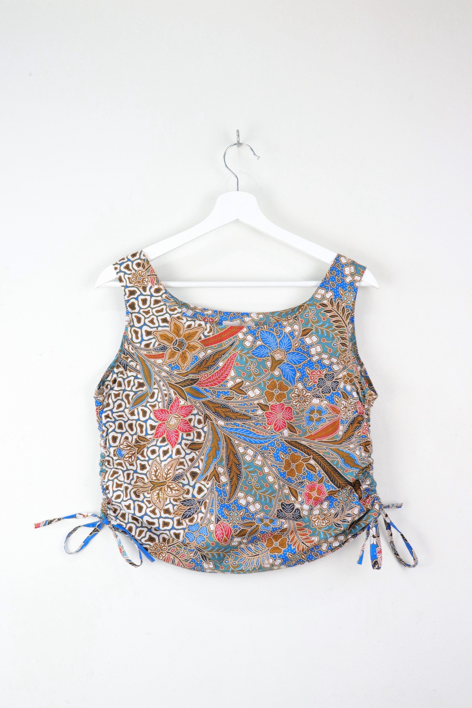 Side Ruched Drawstring Batik Top - Poolside Vibes ( S - M )