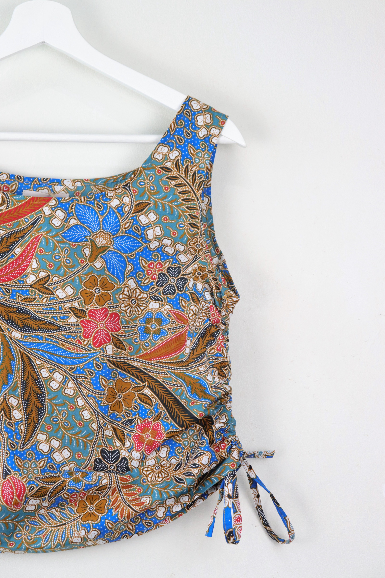 Side Ruched Drawstring Batik Top - Poolside Vibes ( S - M )