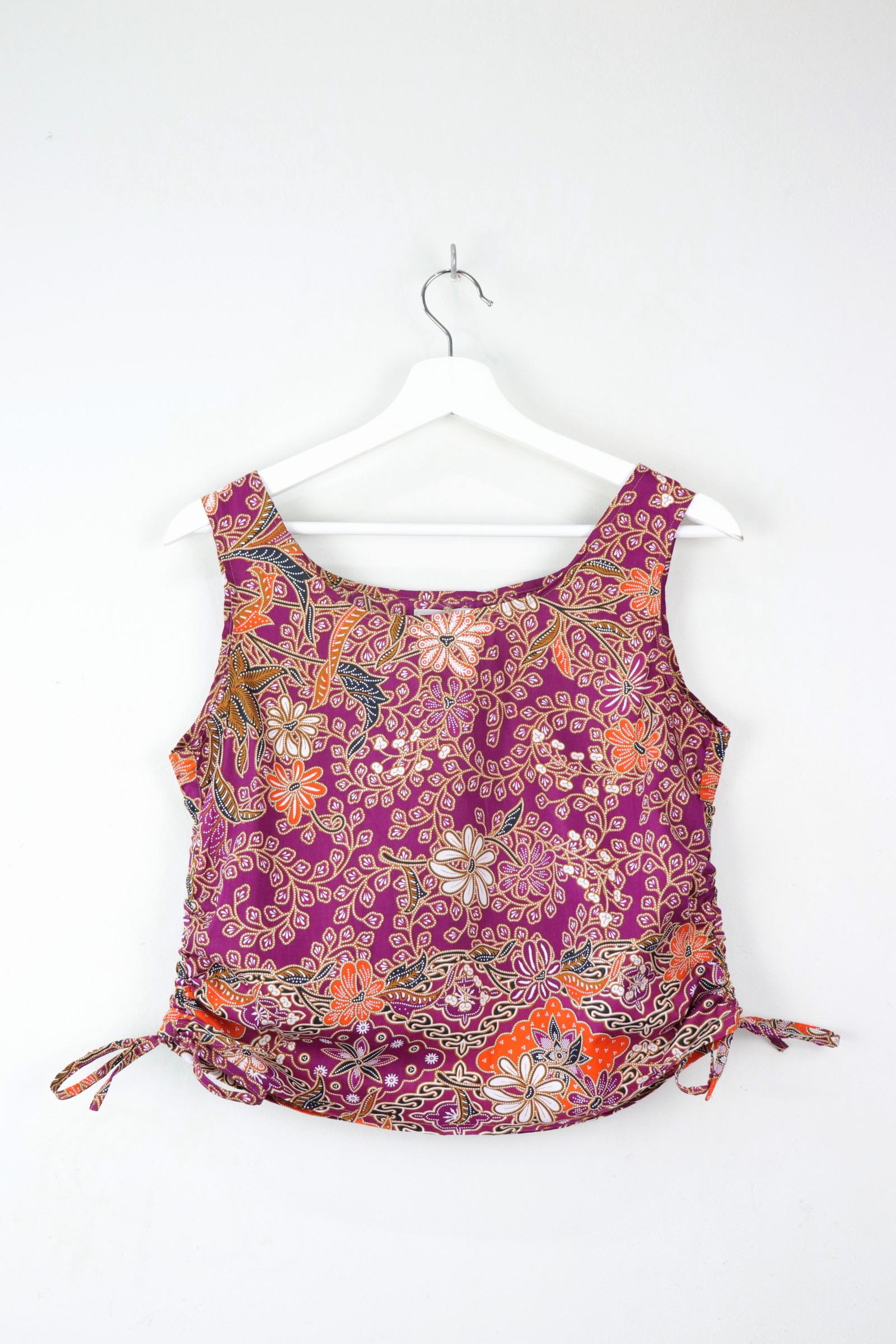 Side Ruched Drawstring Batik Top - Island Sunset ( S - M )