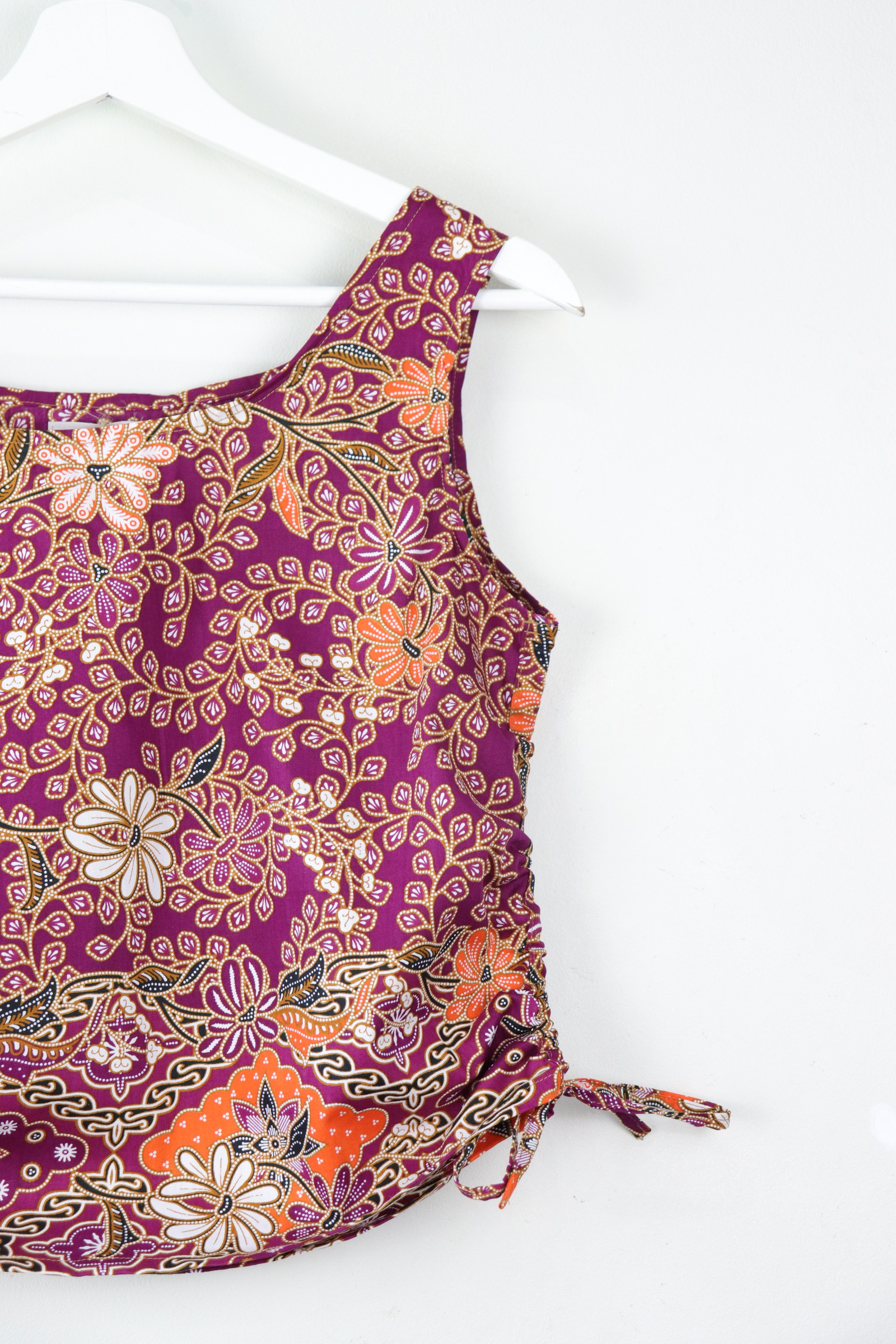 Side Ruched Drawstring Batik Top - Island Sunset ( S - M )