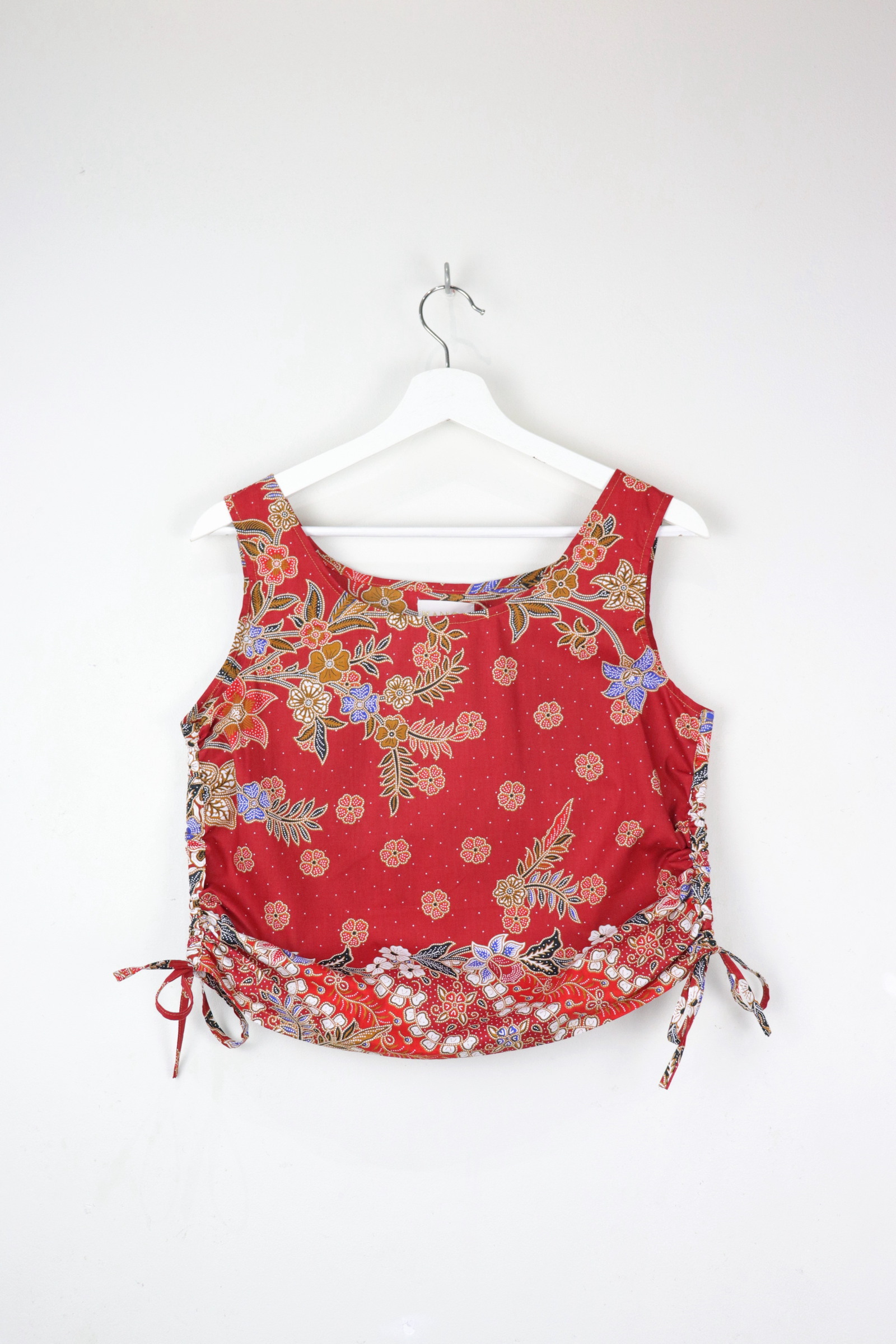 Side Ruched Drawstring Batik Top - Hibiscus Garland ( S - M )