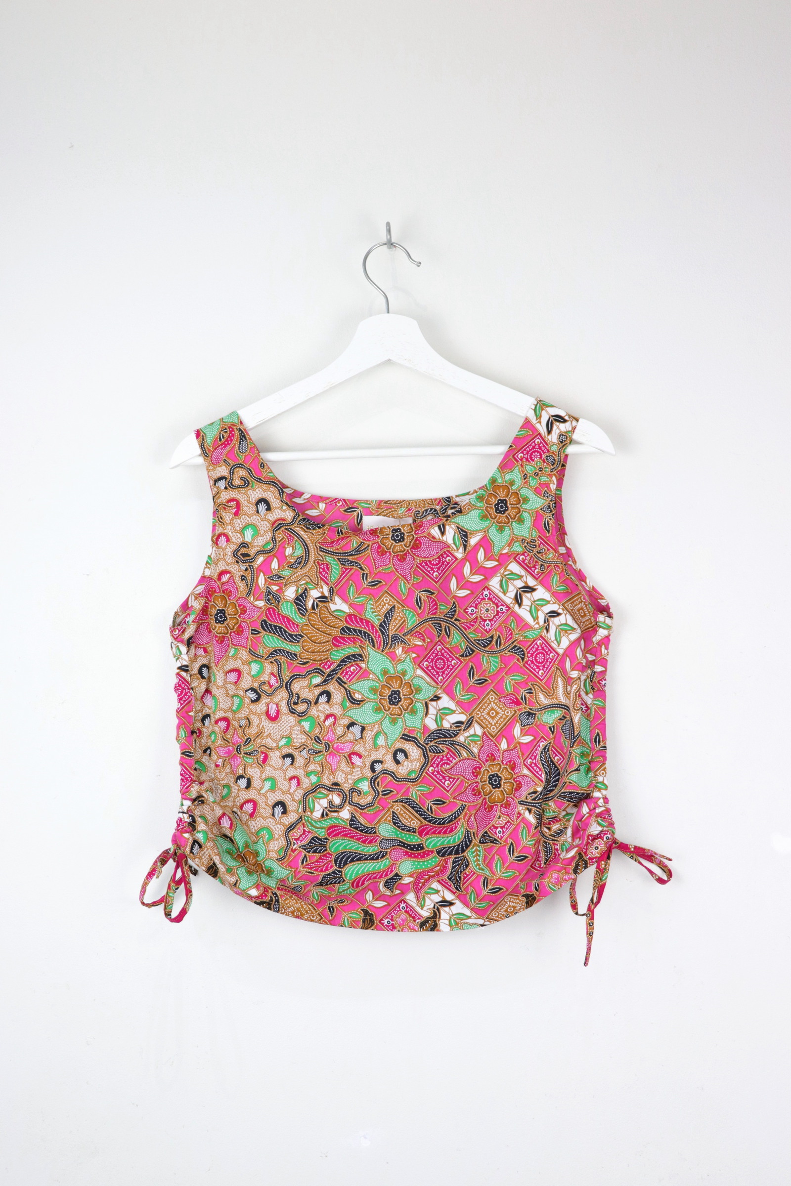 Side Ruched Drawstring Batik Top - Flamingo Floatie ( S - M )