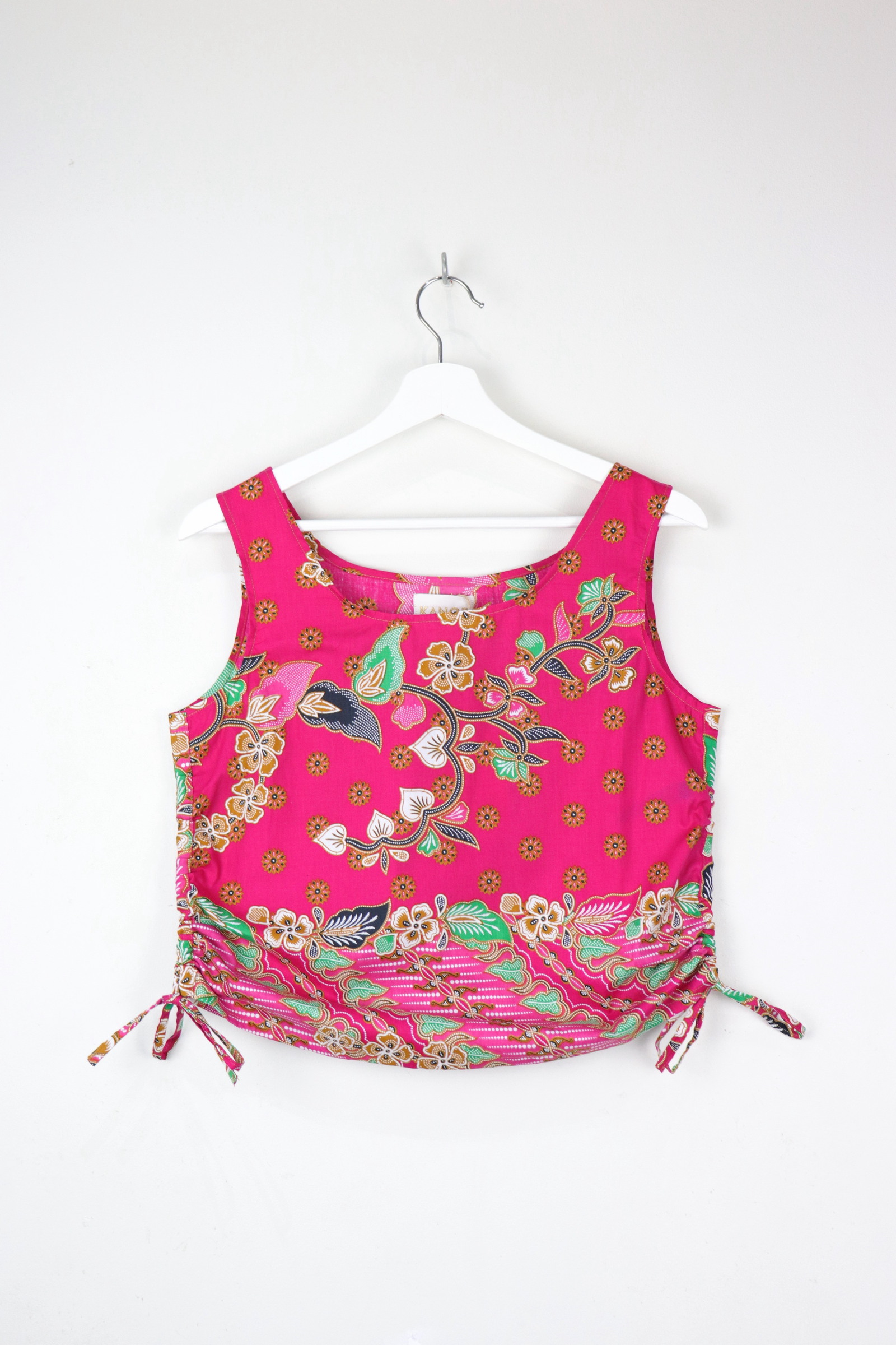 Side Ruched Drawstring Batik Top - Pink Guava Popsicle ( S - M )