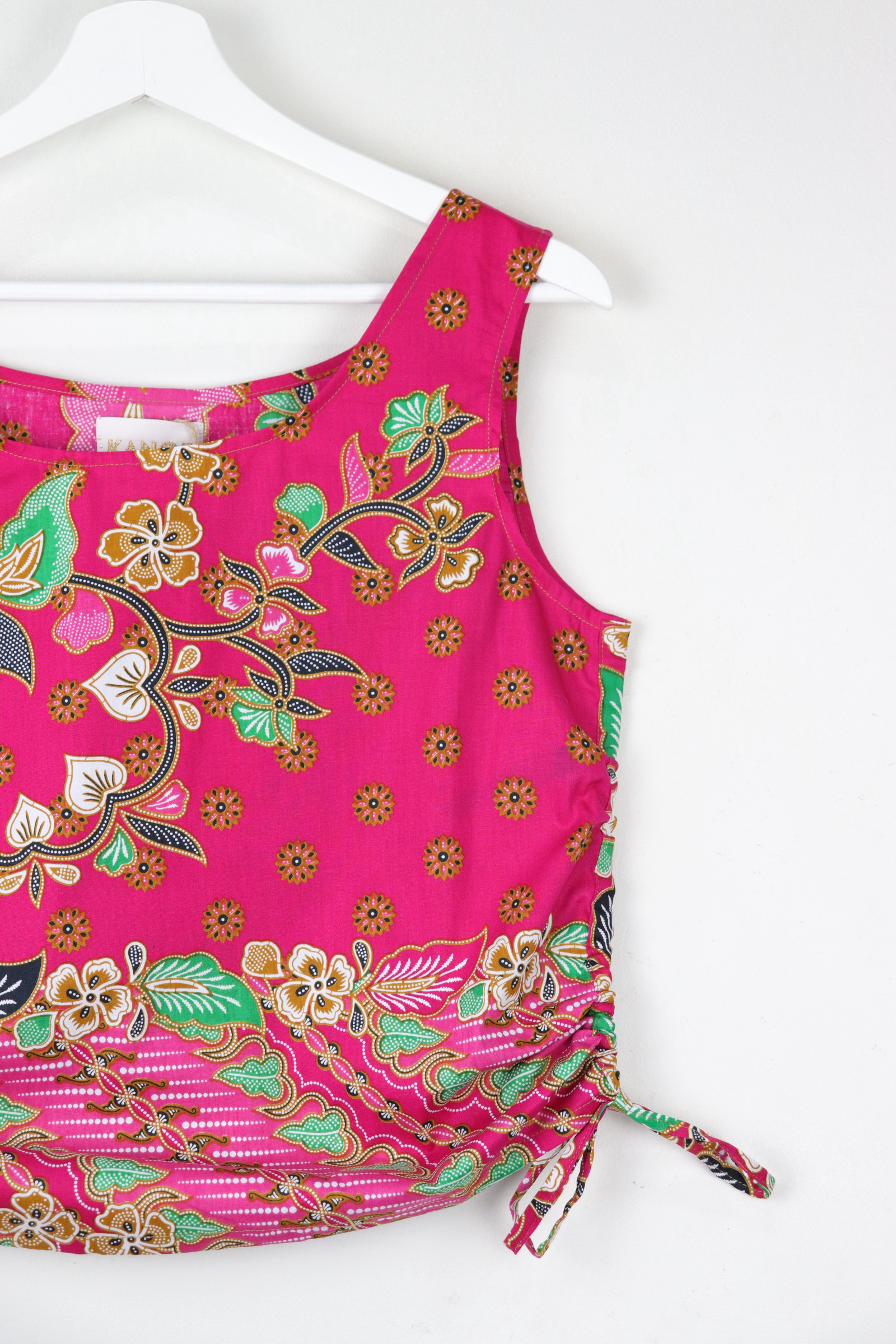 Side Ruched Drawstring Batik Top - Pink Guava Popsicle ( S - M )