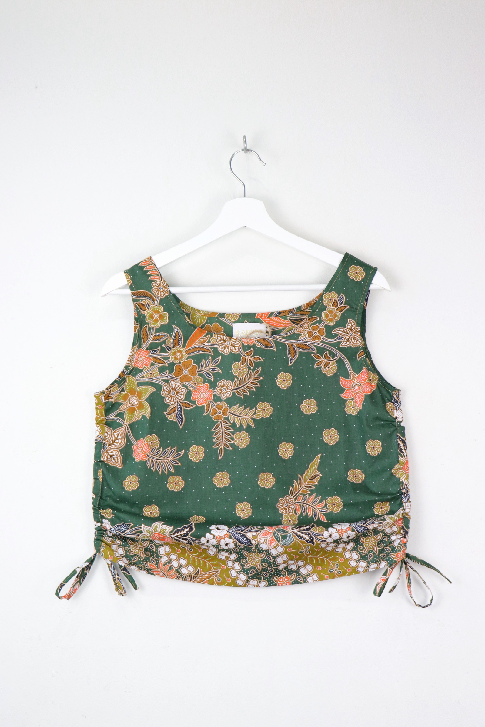 Side Ruched Drawstring Batik Top - Evergreen Forest ( S - M )