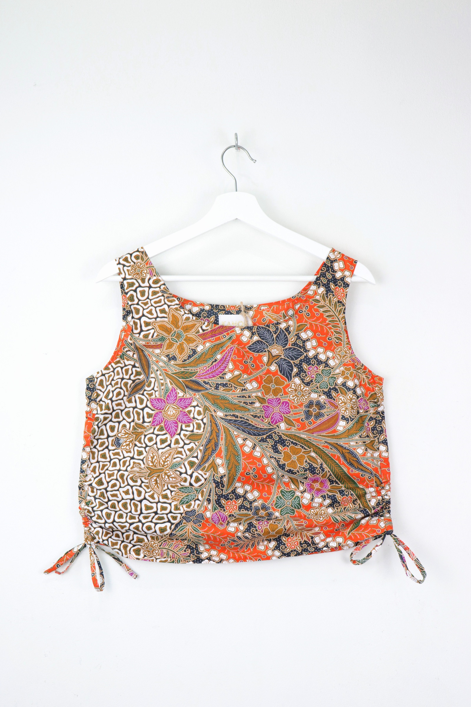 Side Ruched Drawstring Batik Top - Summer Sun ( S - M )