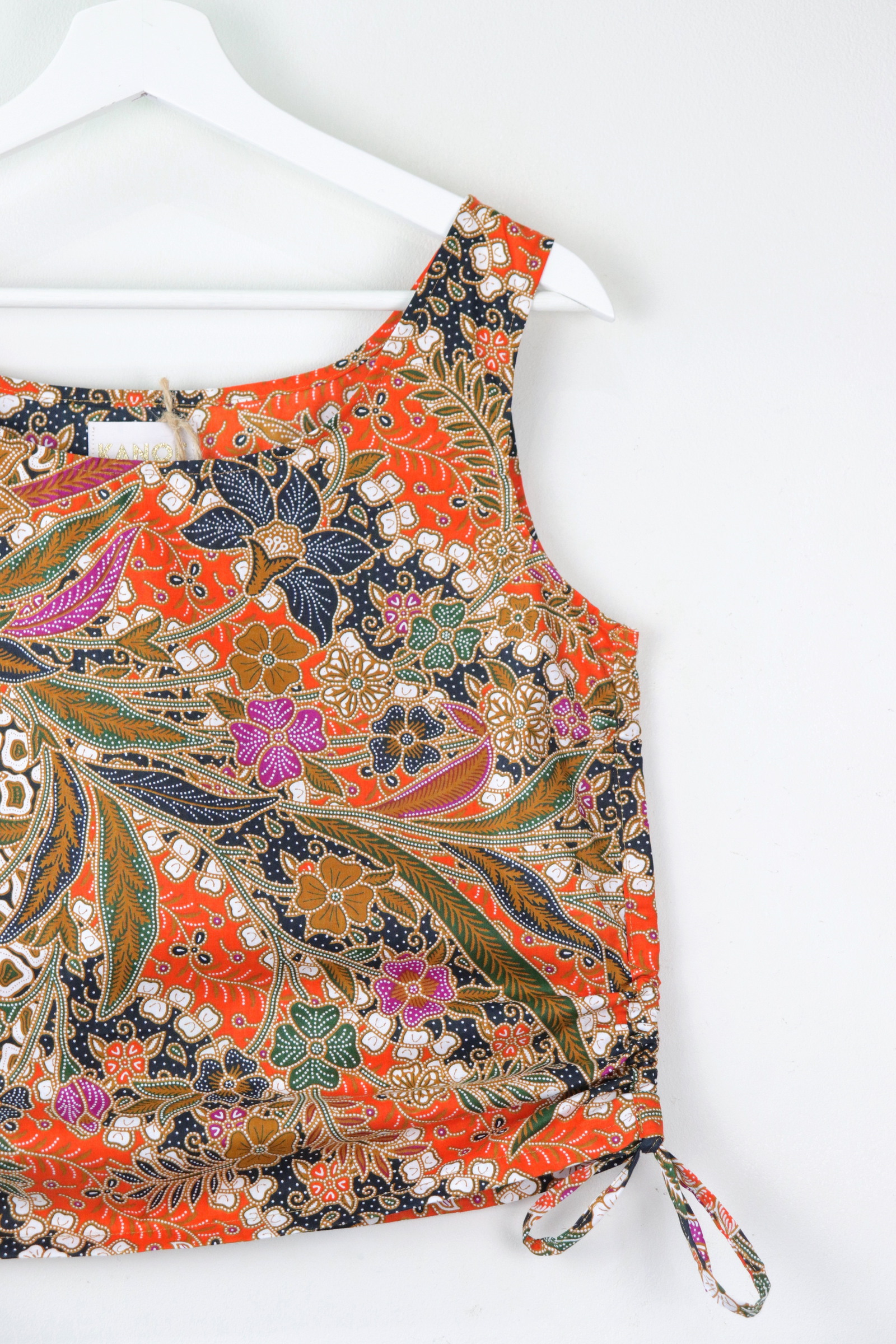 Side Ruched Drawstring Batik Top - Summer Sun ( S - M )