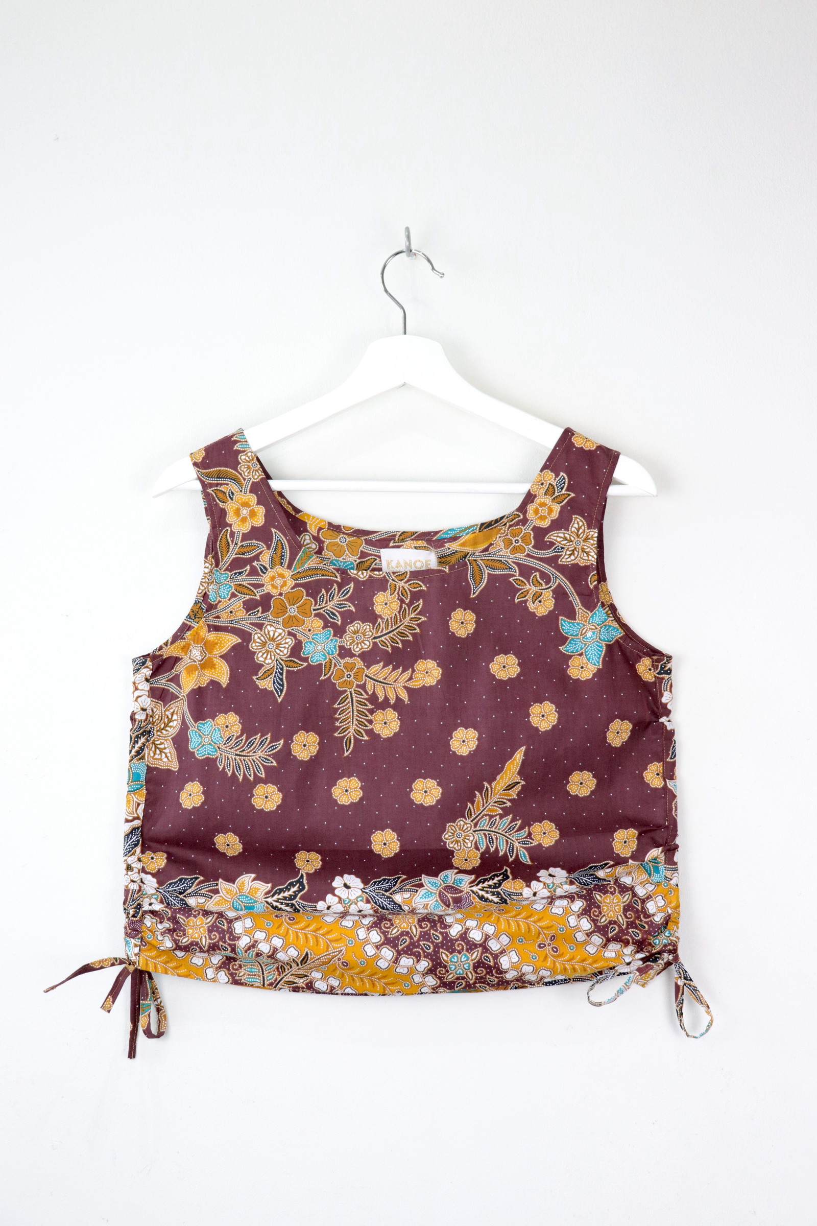 Side Ruched Drawstring Batik Top - Coconut Husk ( S - M )