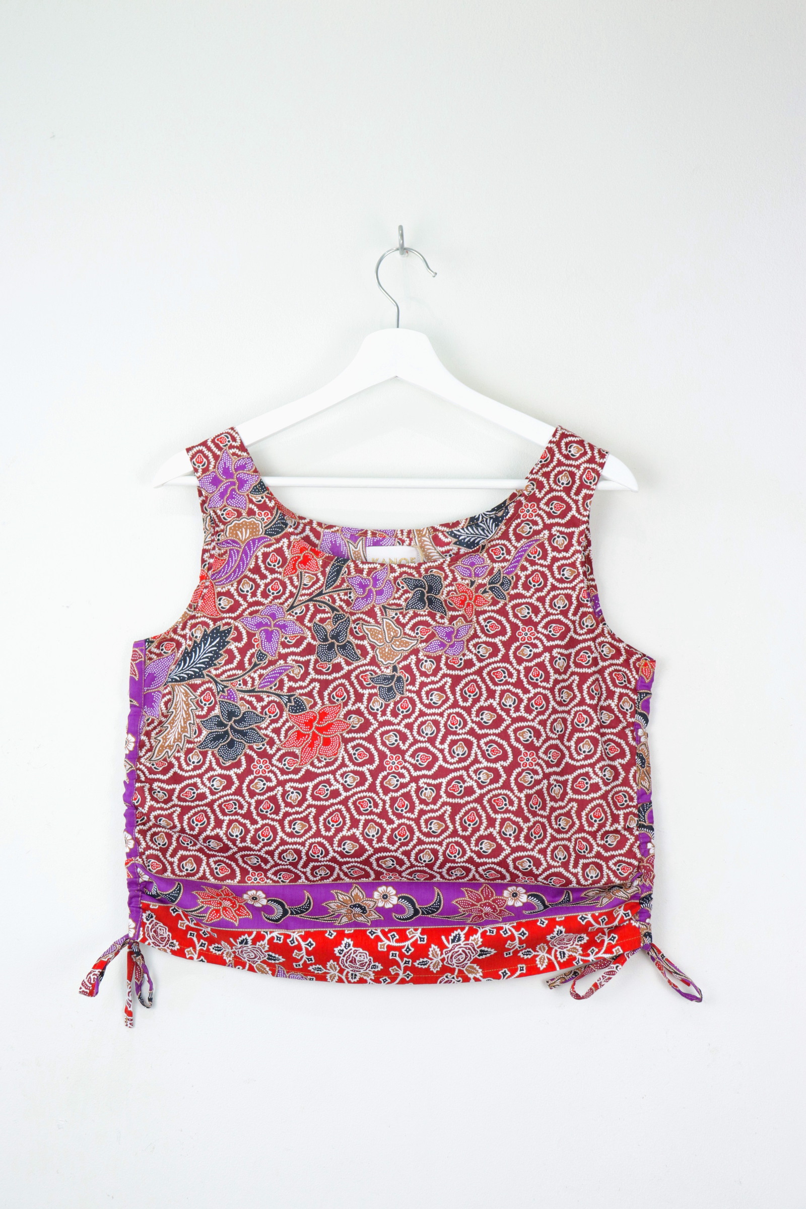 Side Ruched Drawstring Batik Top - Iced Berry Tea ( S - M )