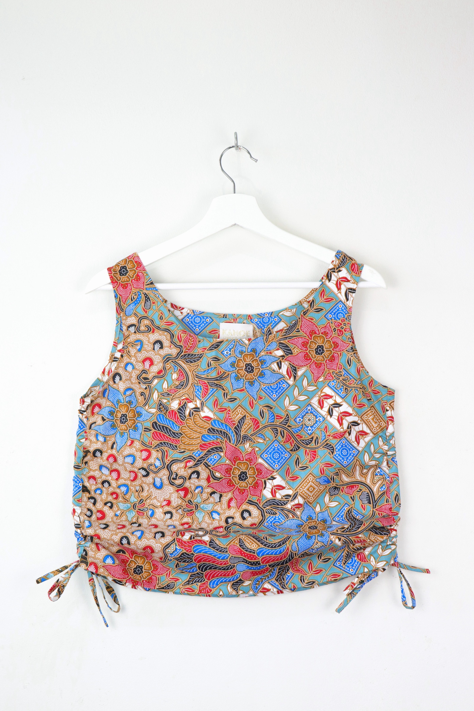 Side Ruched Drawstring Batik Top - Under the Pergolas ( S - M )