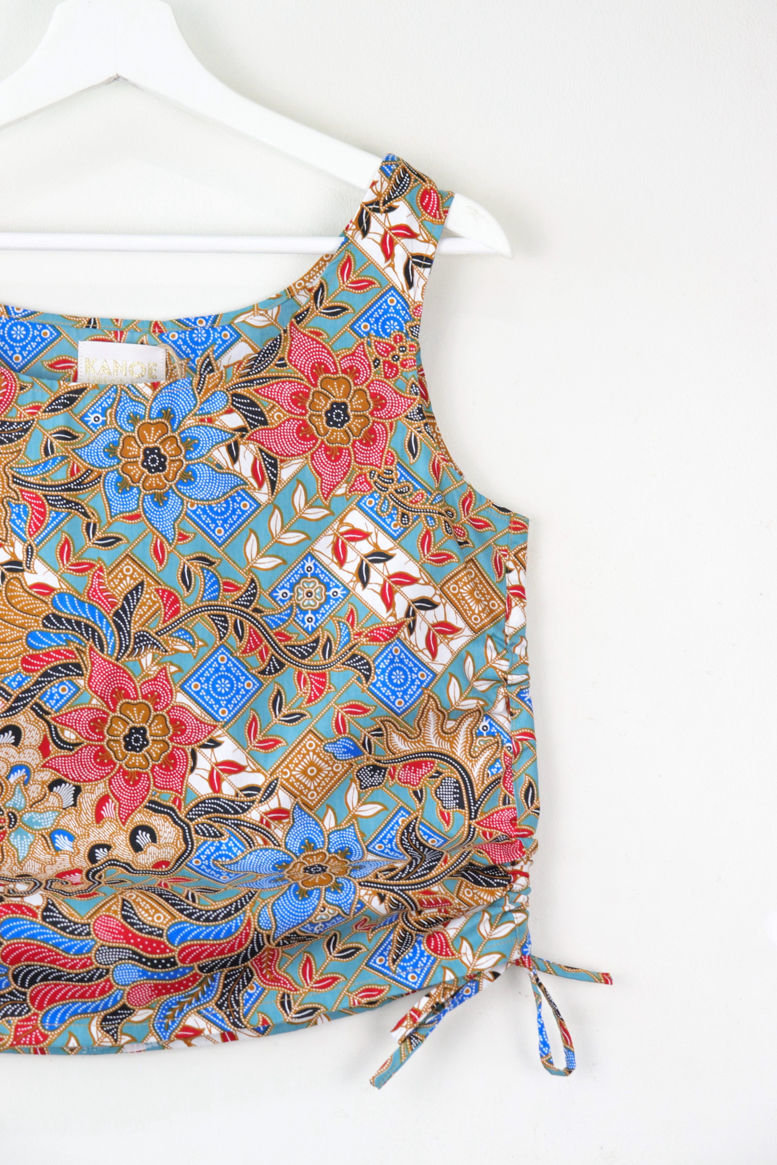 Side Ruched Drawstring Batik Top - Under the Pergolas ( S - M )