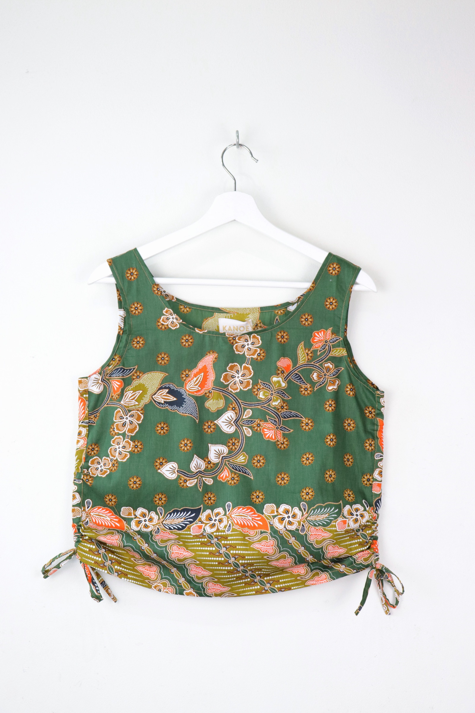 Side Ruched Drawstring Batik Top - Toucan Jungle ( S - M )