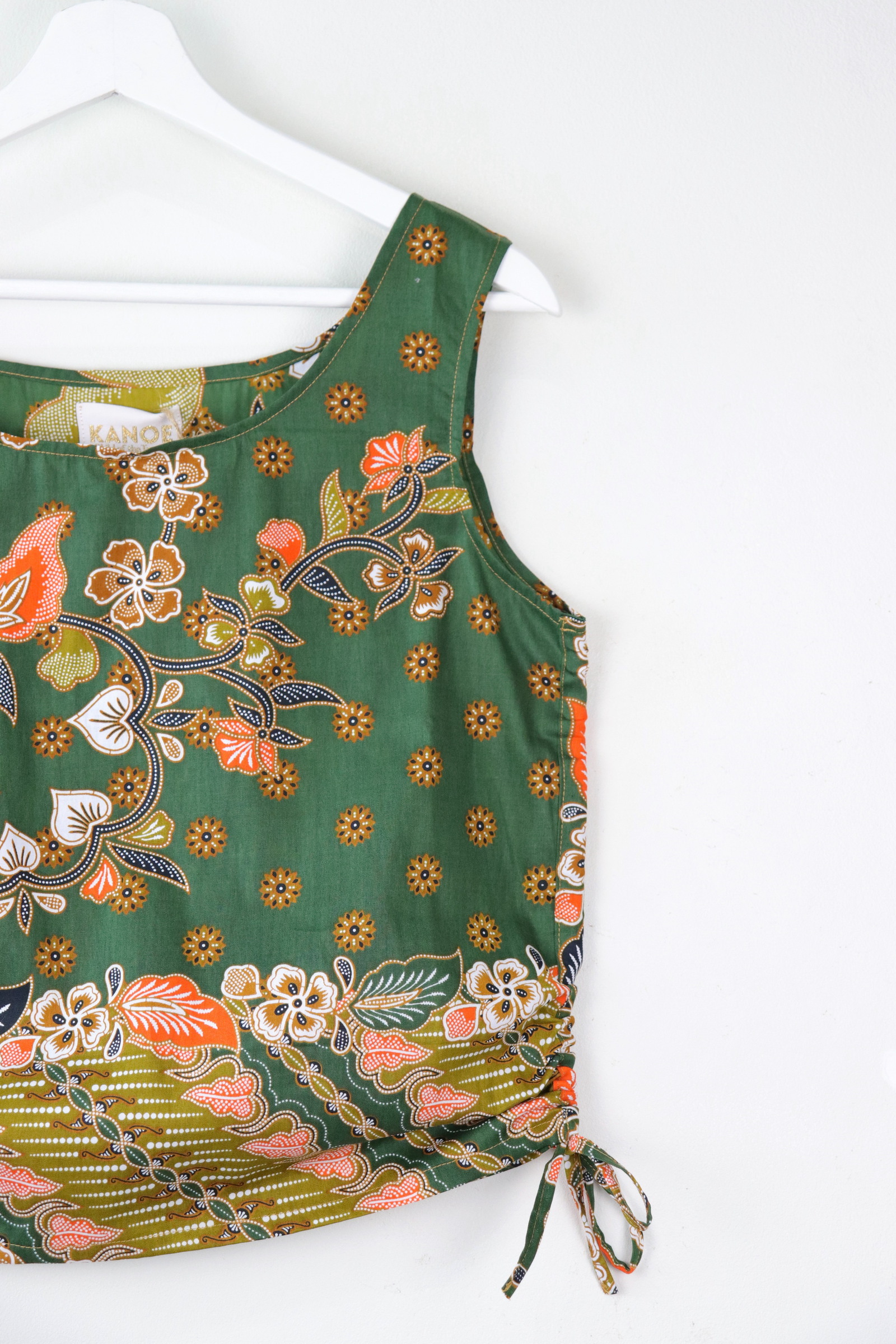 Side Ruched Drawstring Batik Top - Toucan Jungle ( S - M )