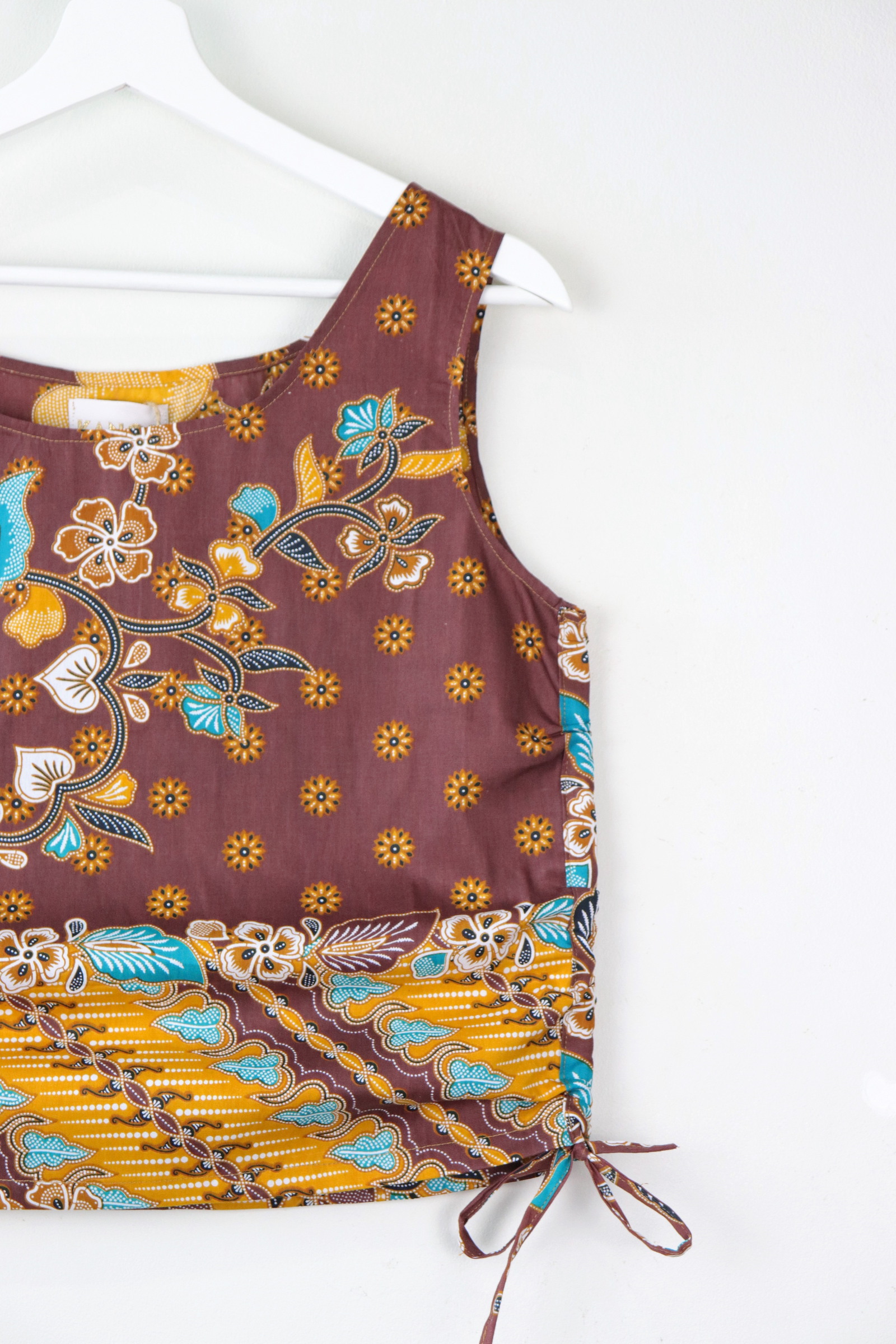 Side Ruched Drawstring Batik Top - Sweet Honey ( S - M )