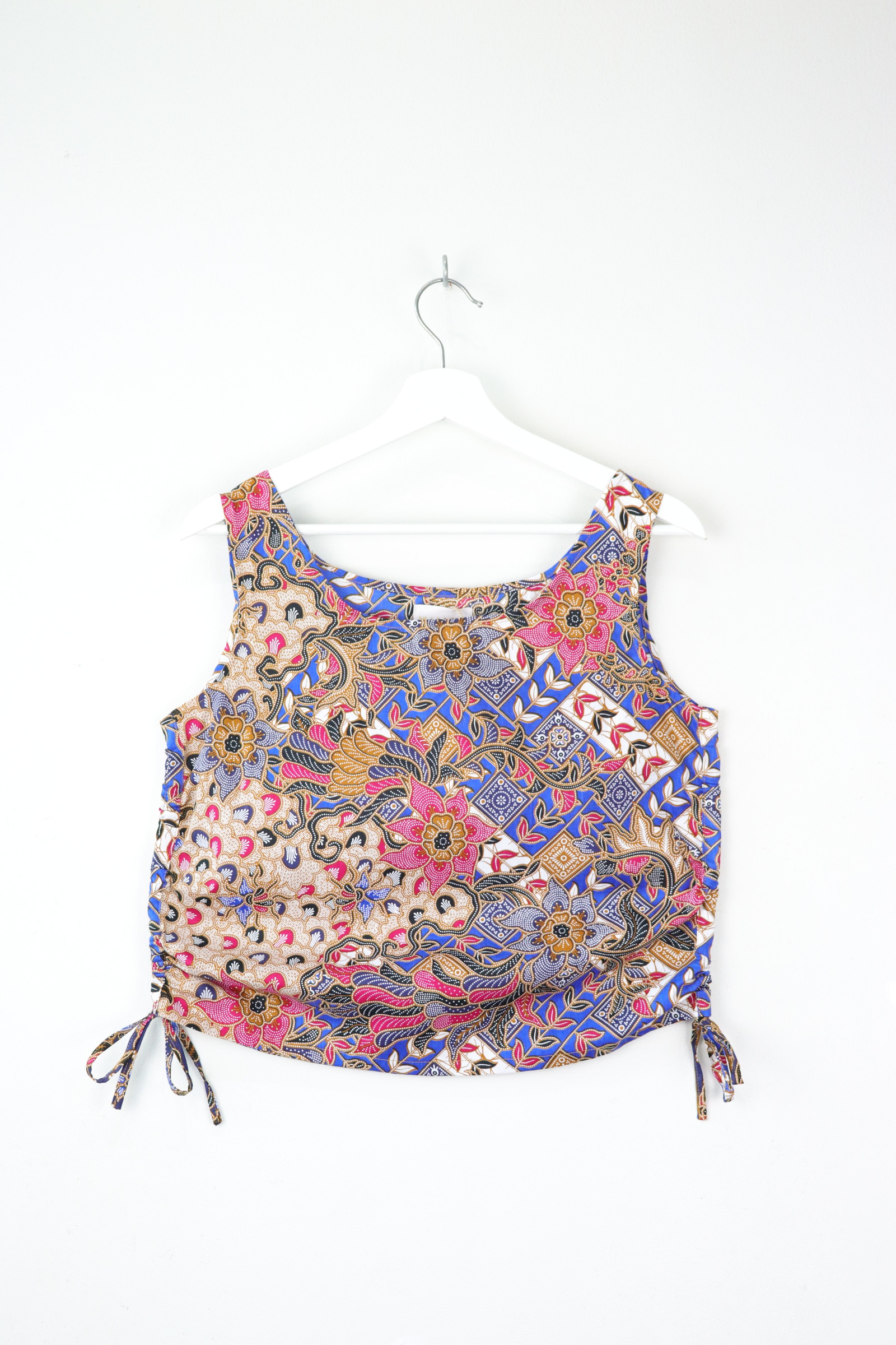 Side Ruched Drawstring Batik Top - Pool Tiles ( S - M )