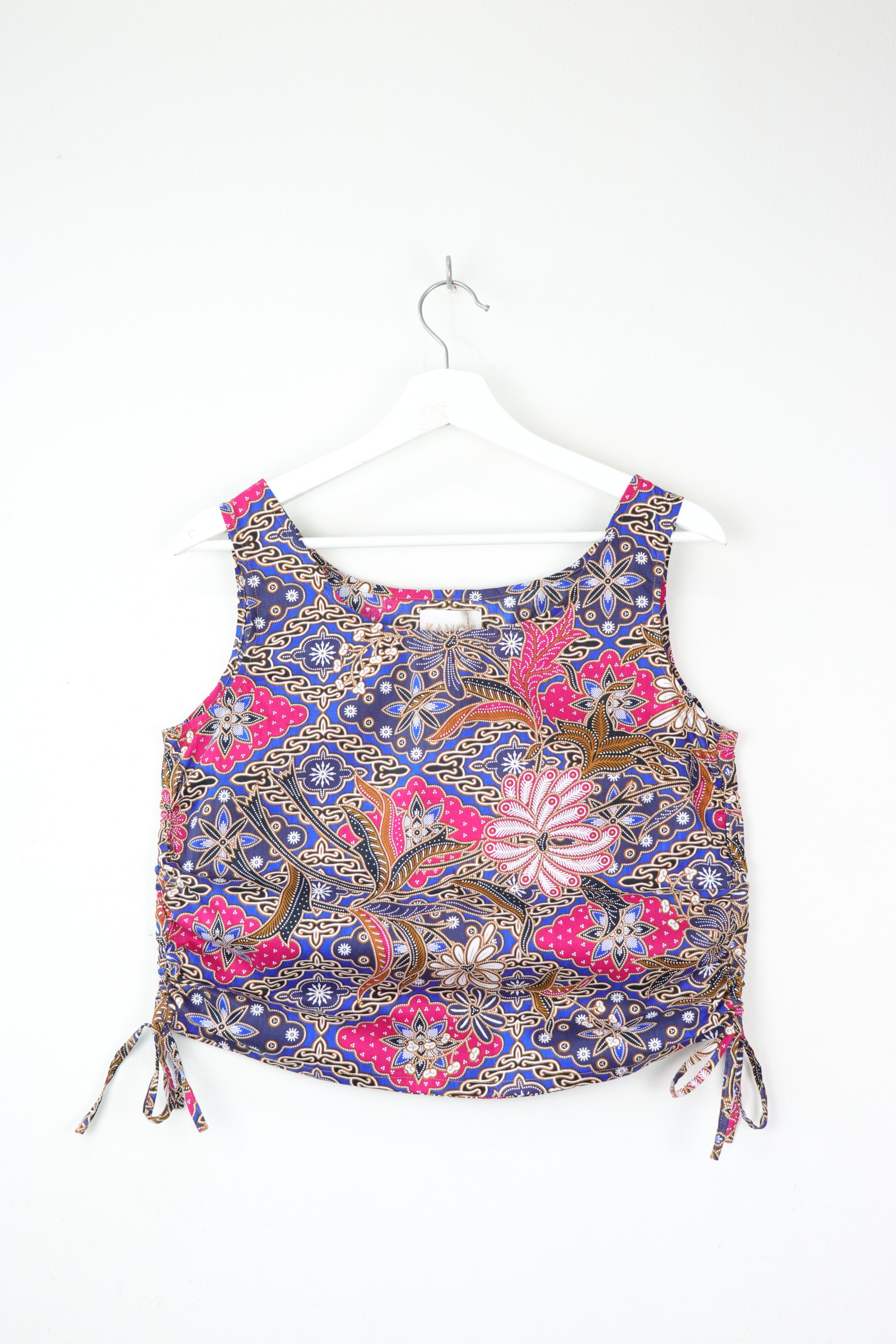 Side Ruched Drawstring Batik Top - Seashell Shore ( S - M )