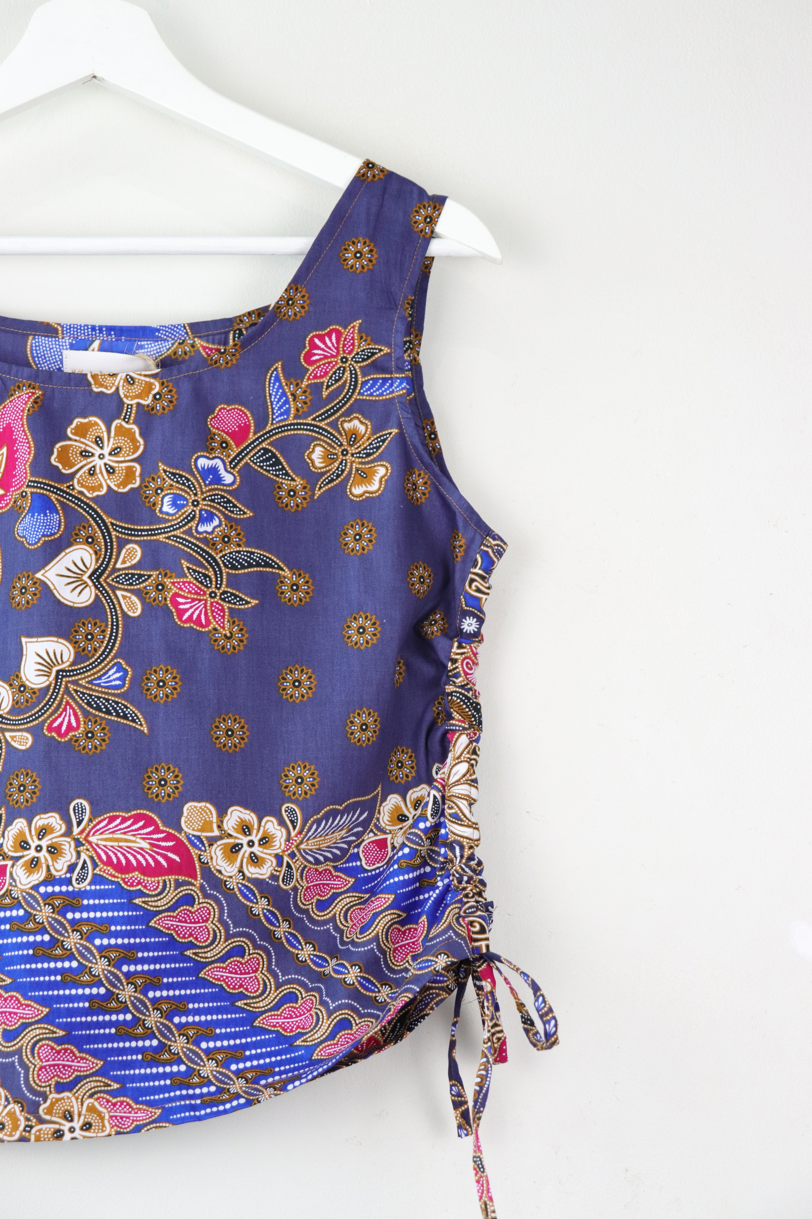 Side Ruched Drawstring Batik Top - Cliffside Picnic ( S - M )