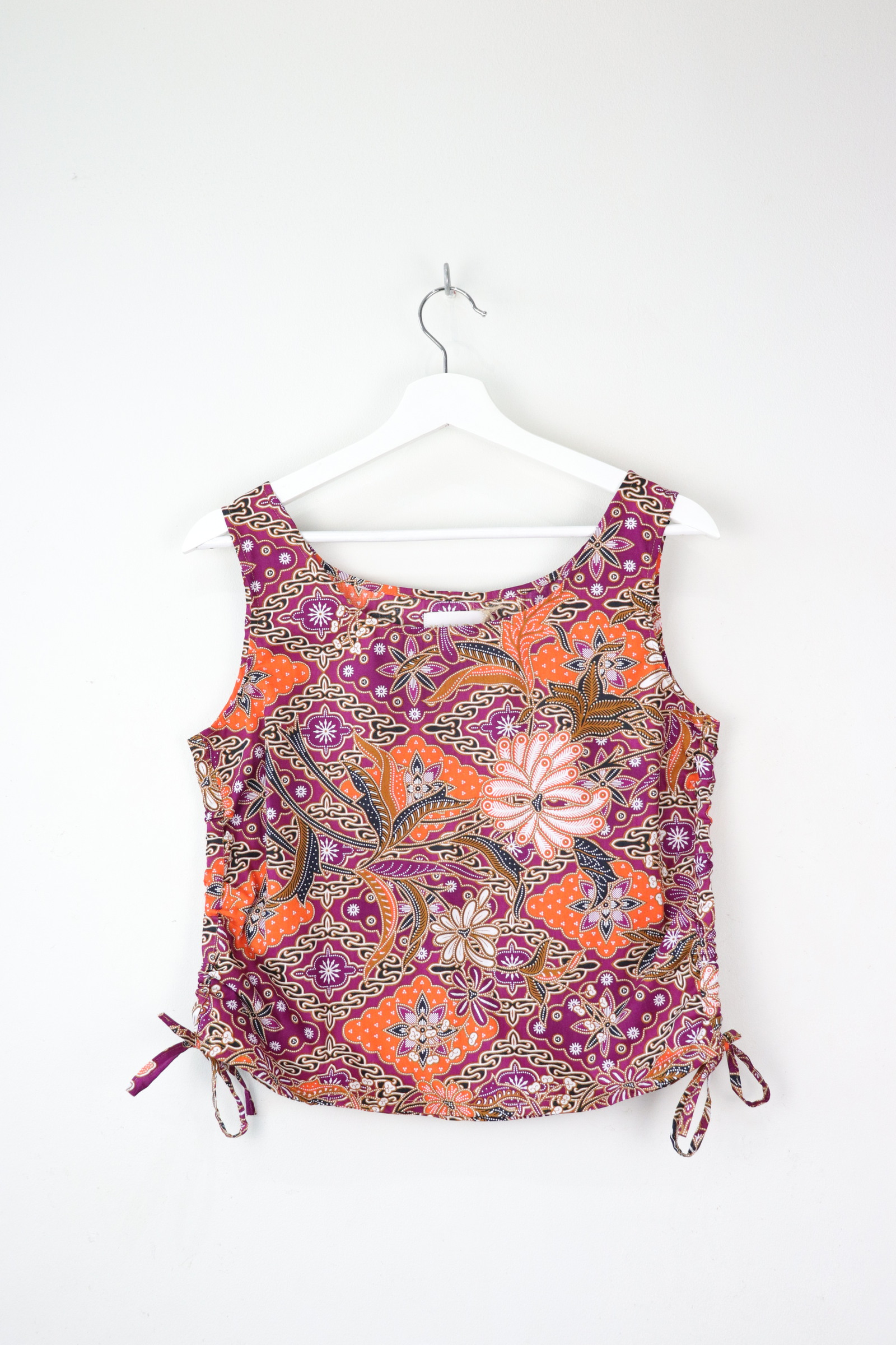 Side Ruched Drawstring Batik Top - Orchid Brunch ( S - M )