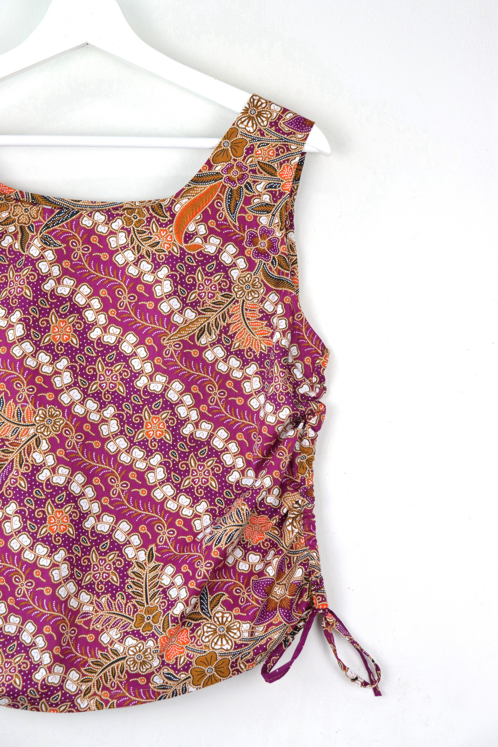 Side Ruched Drawstring Batik Top - Twilight Fireflies ( M - L  )