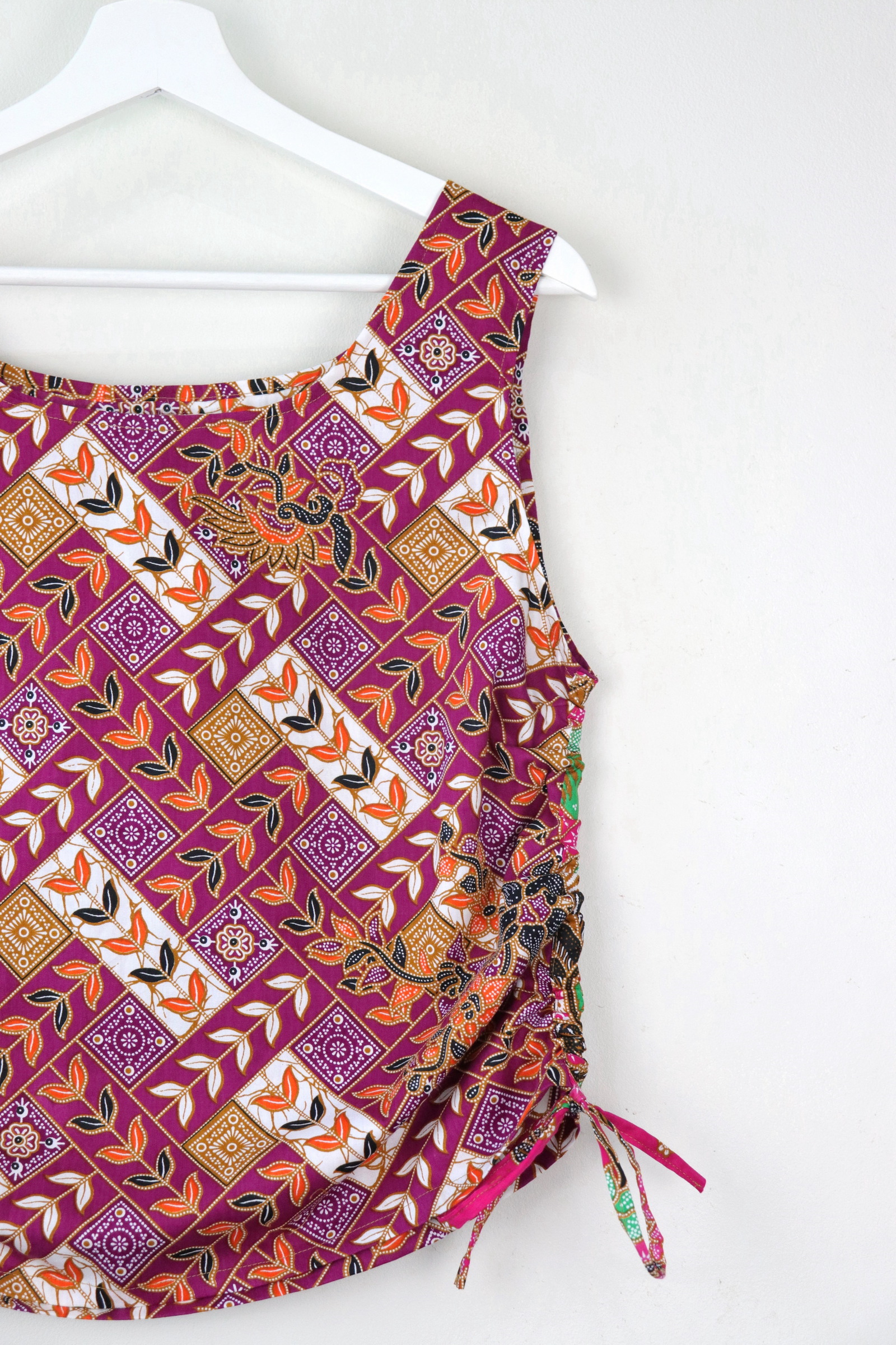 Side Ruched Drawstring Batik Top - Bahamas Babe ( M - L  )