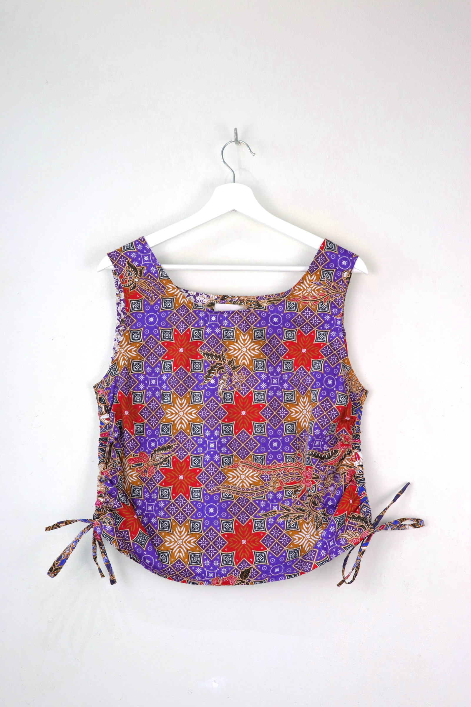 Side Ruched Drawstring Batik Top - Jacaranda Streets ( M - L  )
