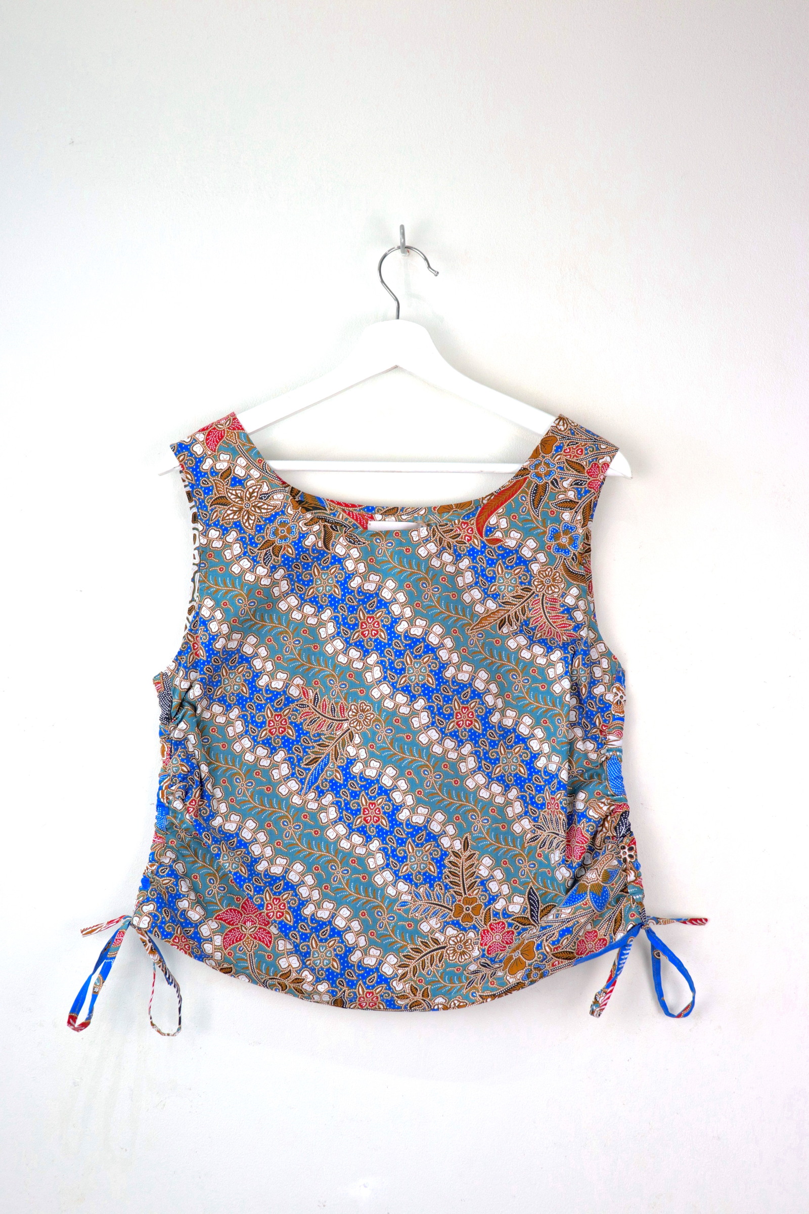 Side Ruched Drawstring Batik Top - Seafoam Bay ( M - L  )