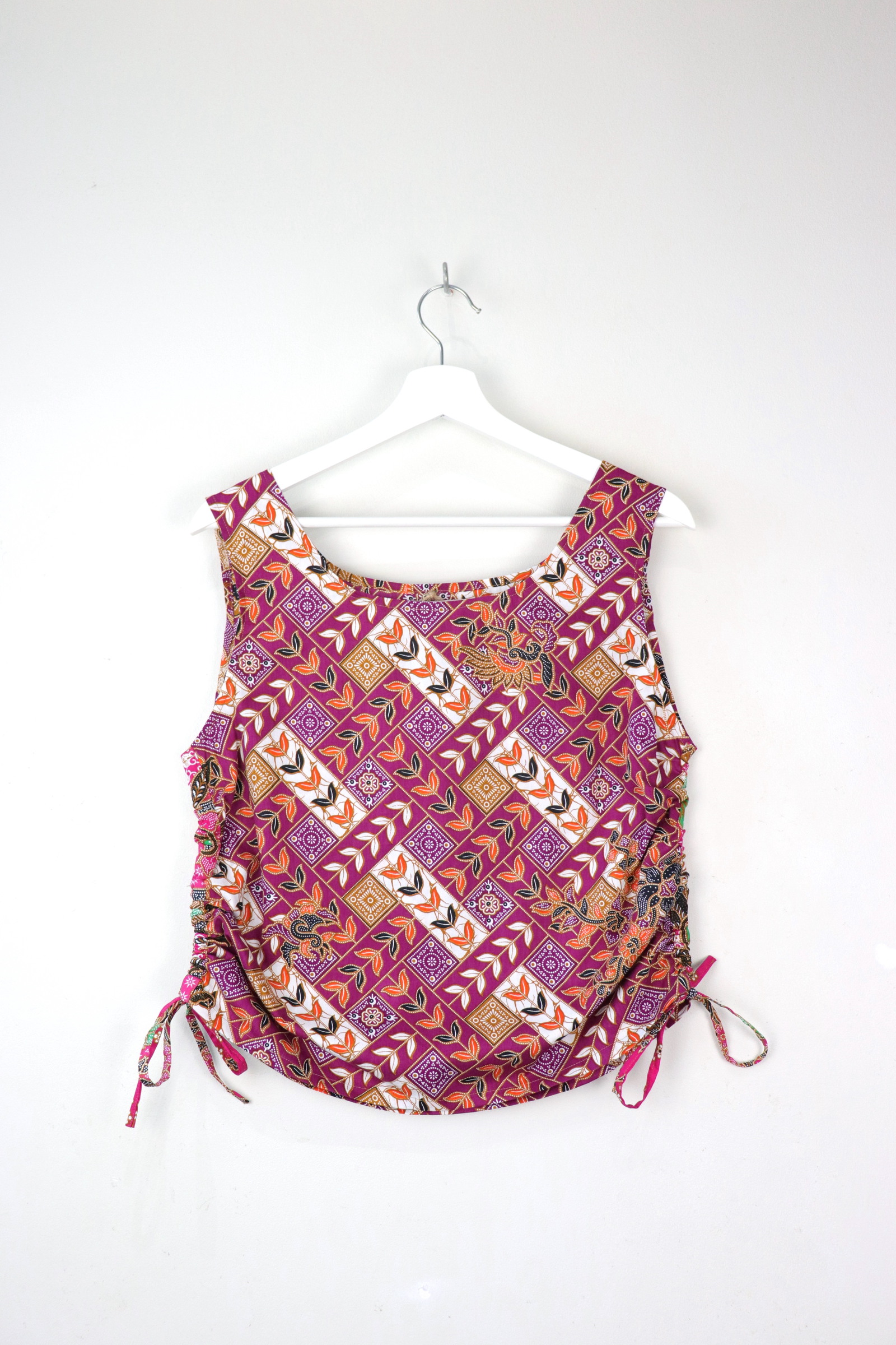 Side Ruched Drawstring Batik Top - Bahamas Babe ( M - L  )