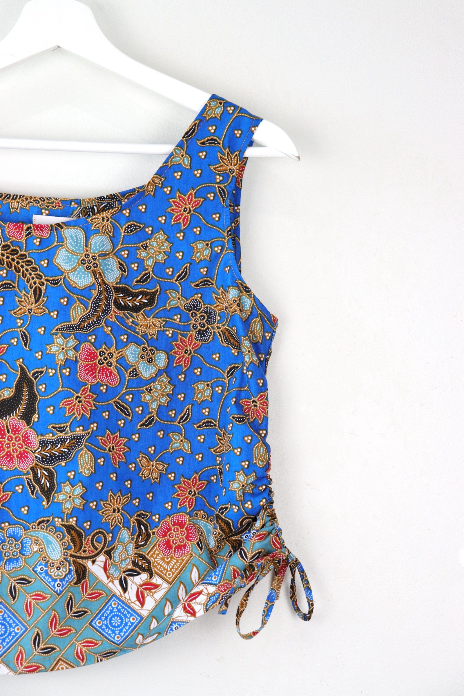 Side Ruched Drawstring Batik Top - Starry Night ( S - M )