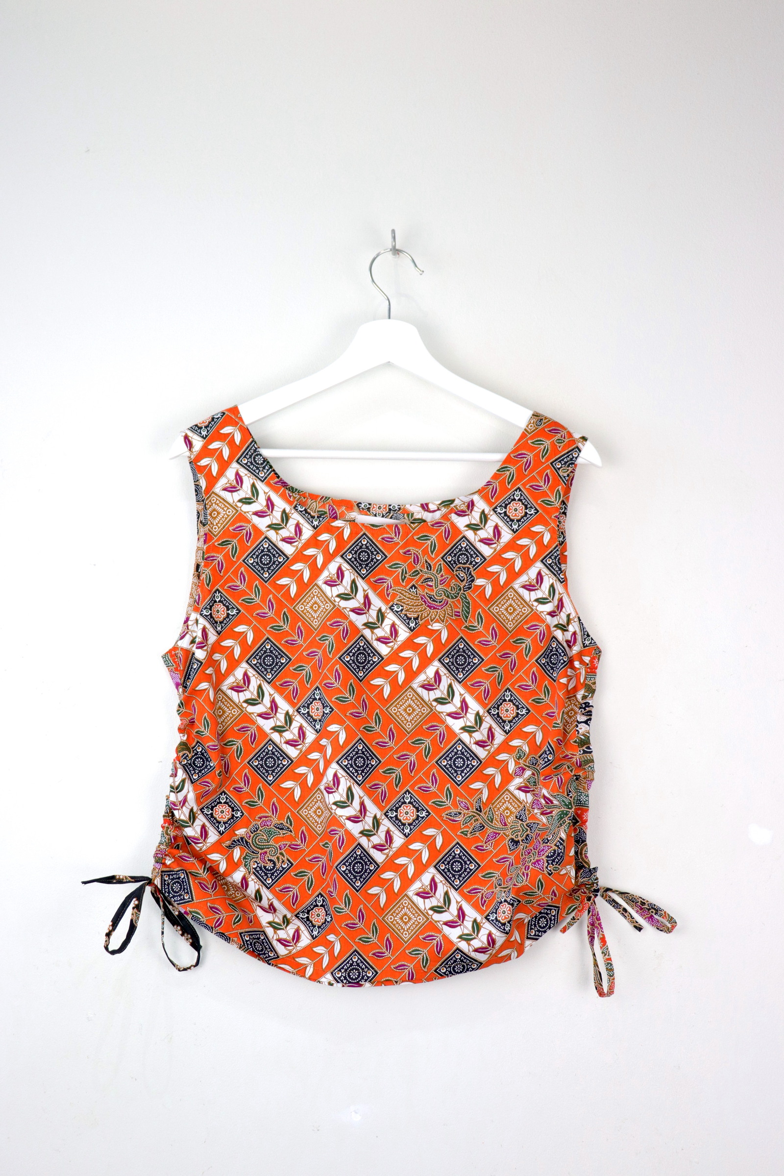 Side Ruched Drawstring Batik Top - Campfire Glow ( M - L  )