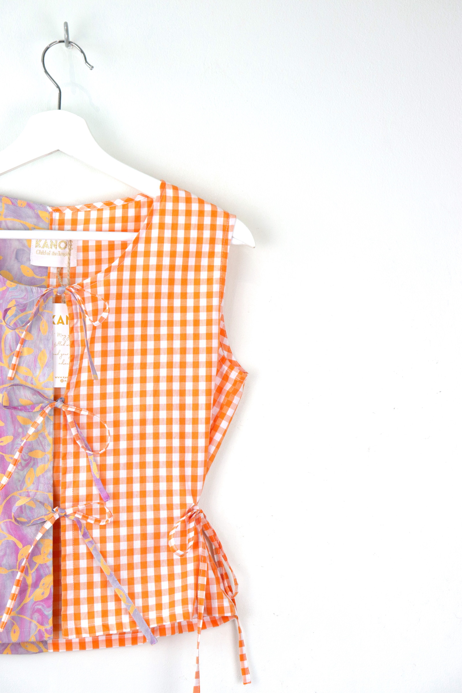  TWO-TONED Triple Tie Front Peace Top - Citrus Sorbet