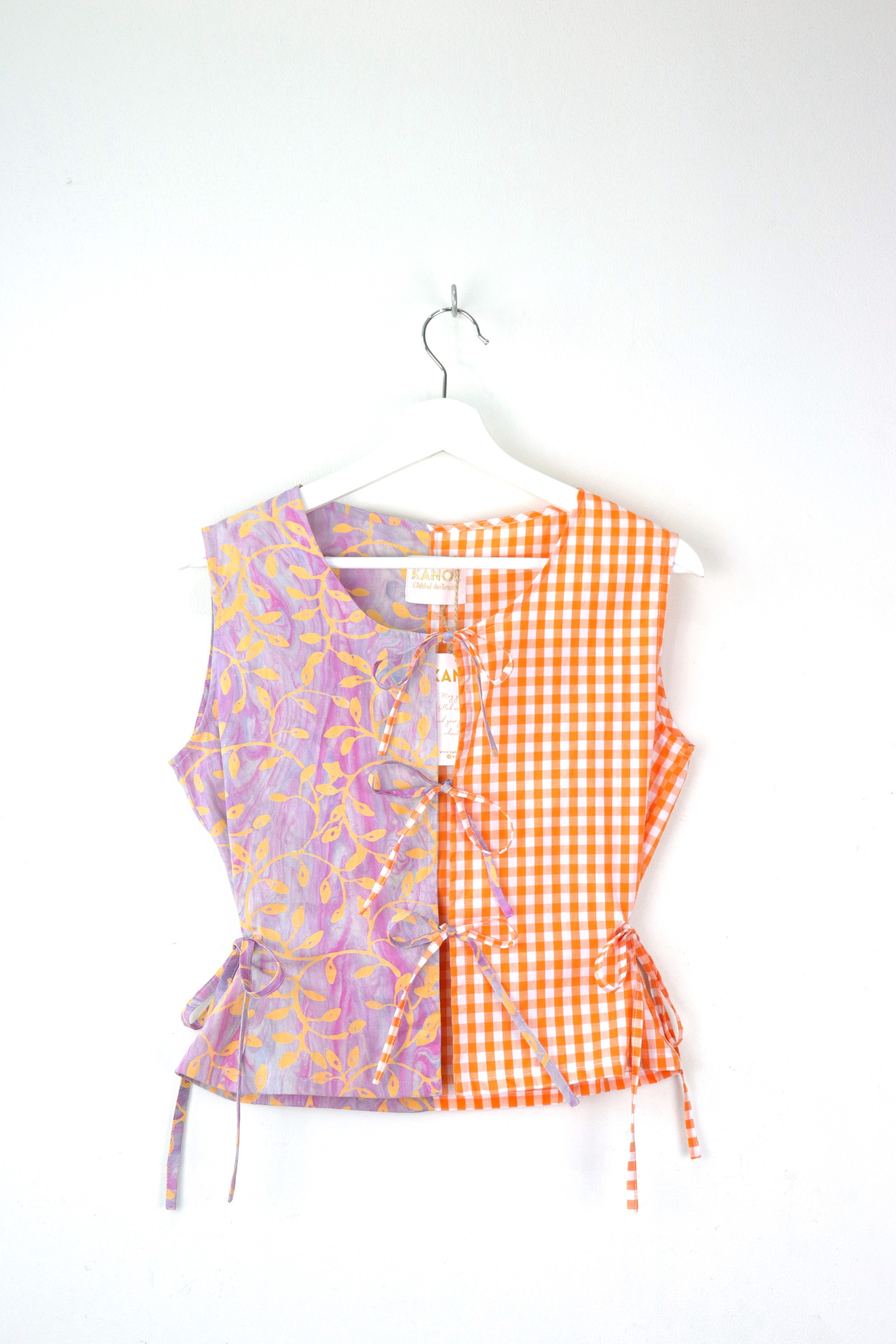  TWO-TONED Triple Tie Front Peace Top - Citrus Sorbet
