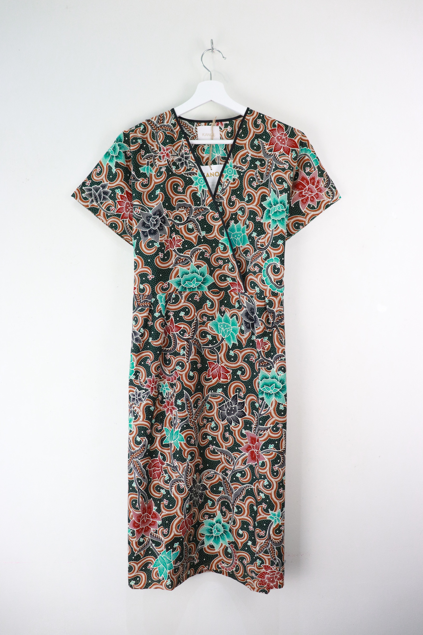 Black Border Kimono Wrap Dress - Evangeline