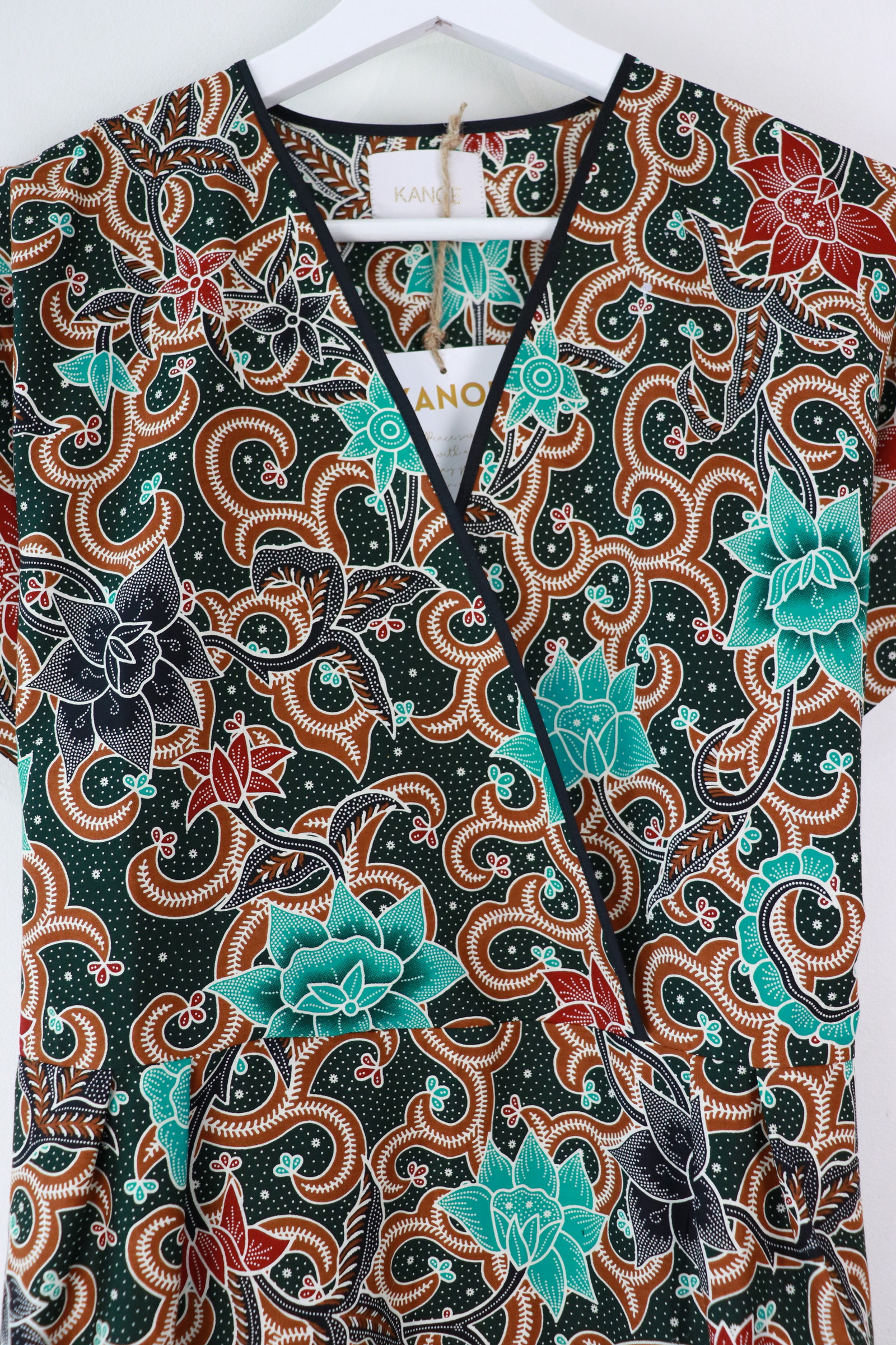 Black Border Kimono Wrap Dress - Evangeline
