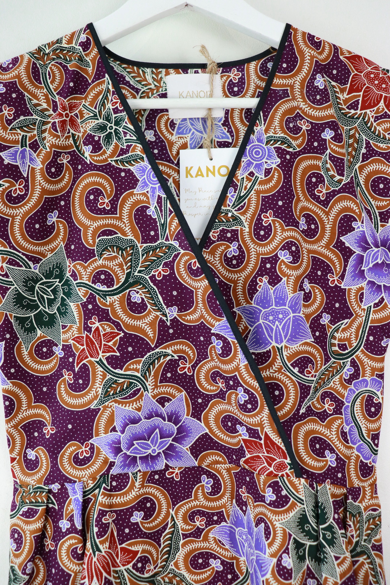 Black Border Kimono Wrap Dress - Kaira