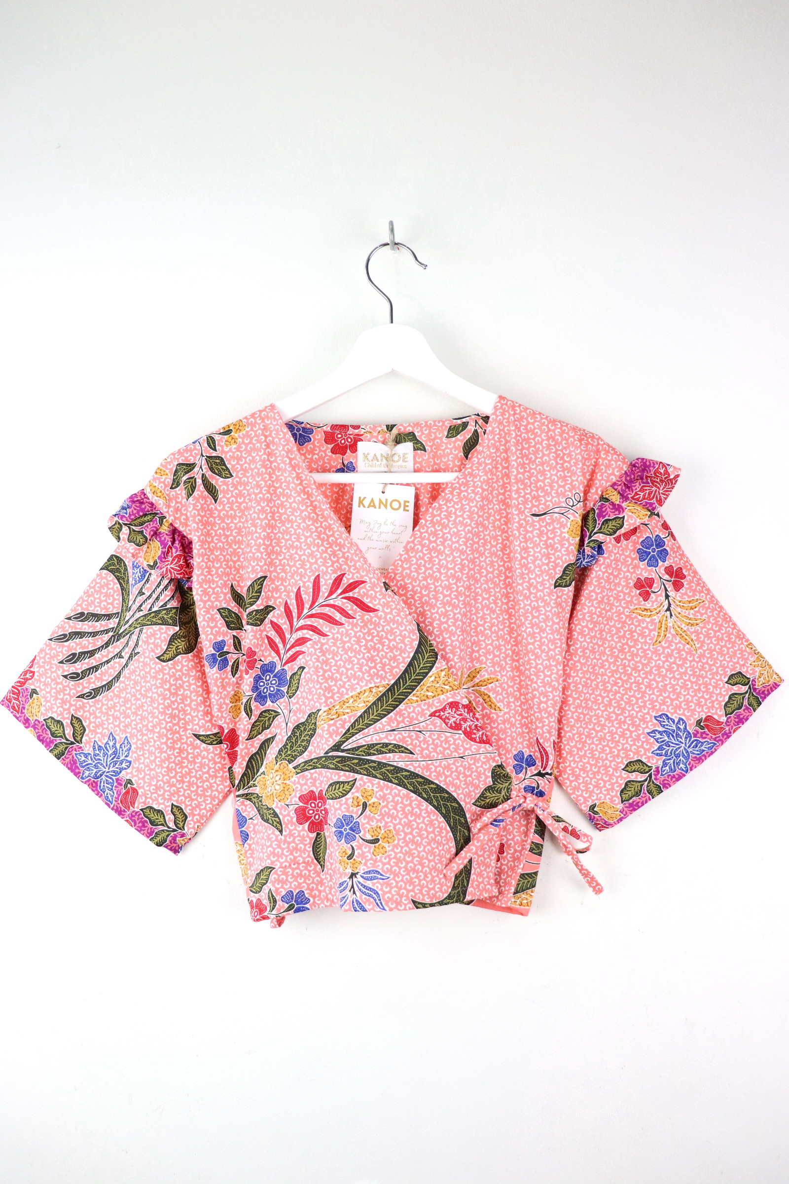 Frill Wrap Batik Top - Peony Petals