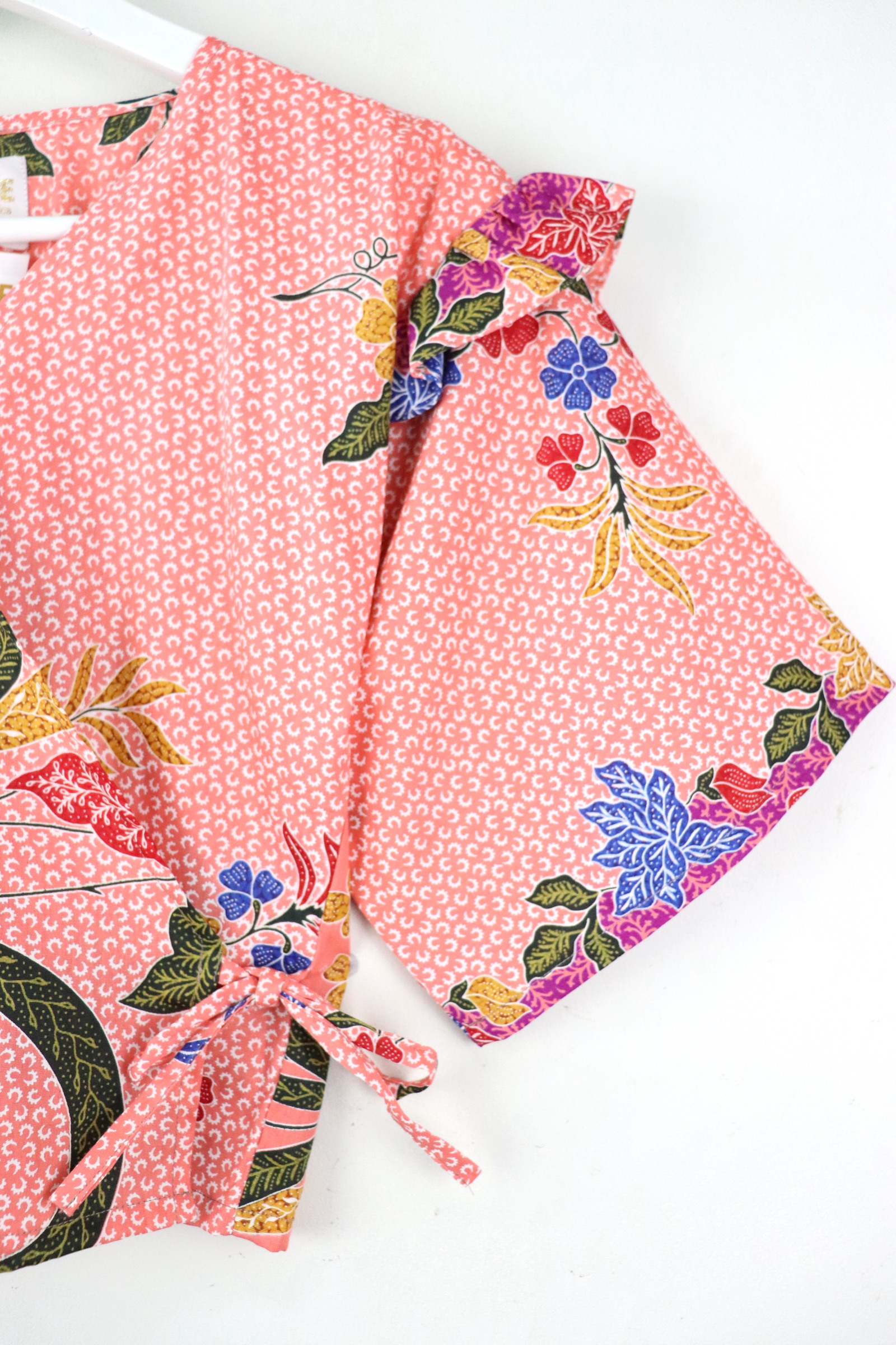 Frill Wrap Batik Top - Peony Petals
