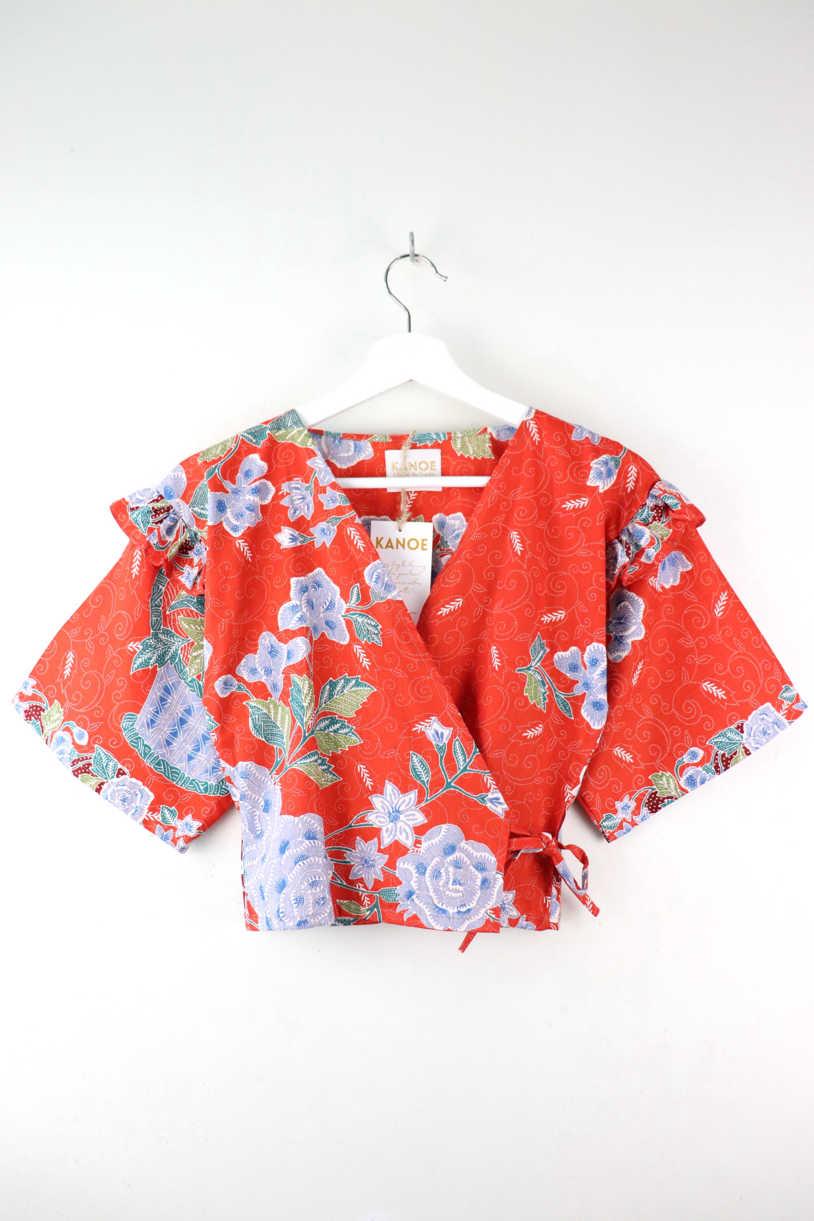 Frill Wrap Batik Top - Red Fairy Potion