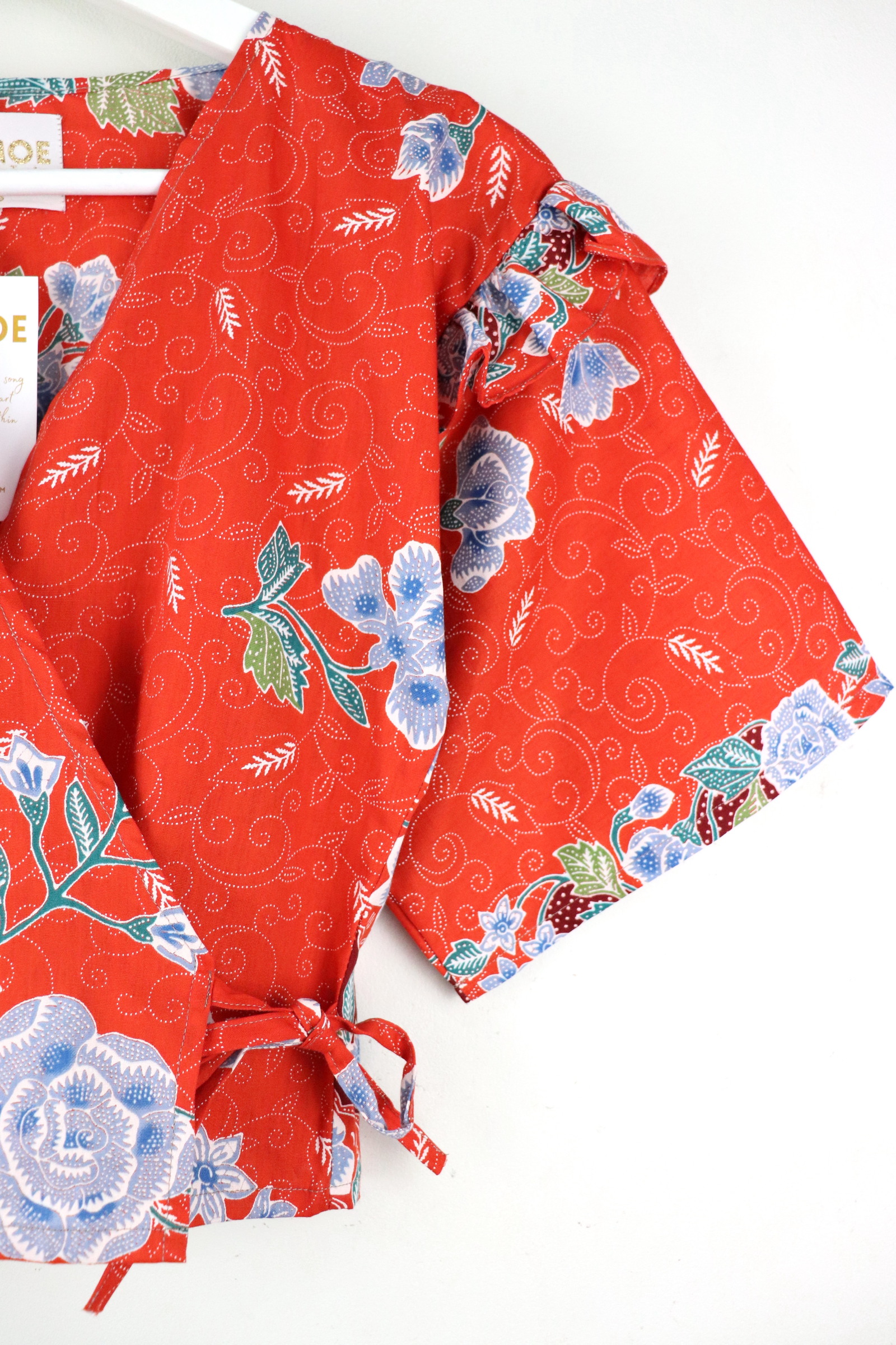 Frill Wrap Batik Top - Red Fairy Potion
