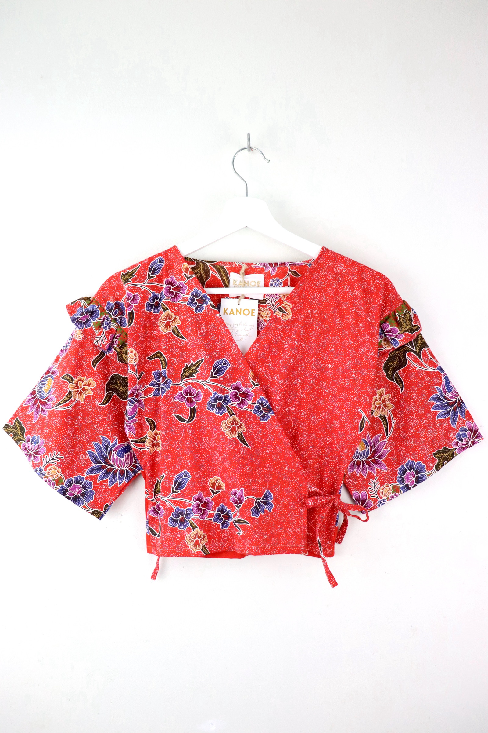 Frill Wrap Batik Top - Scarlet Wings