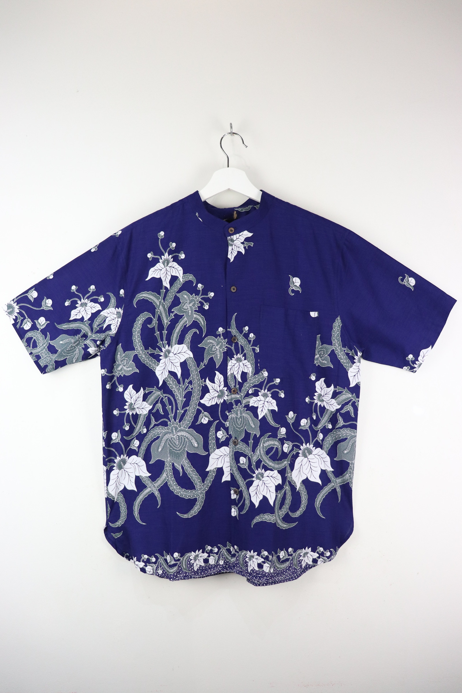 KANOEMEN Stand Collar Batik Shirt - Sapphire (L)