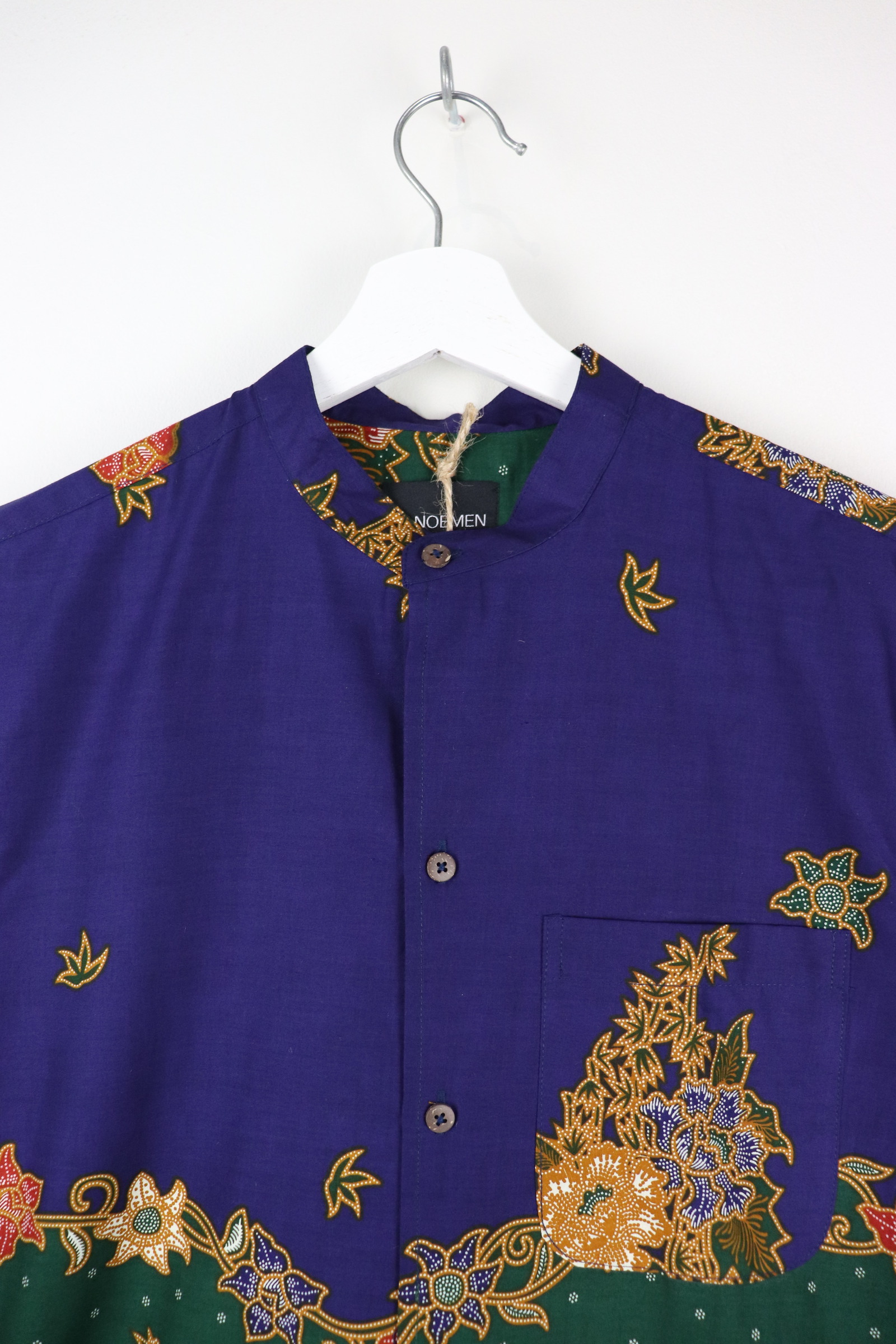 KANOEMEN Stand Collar Batik Shirt - Azure